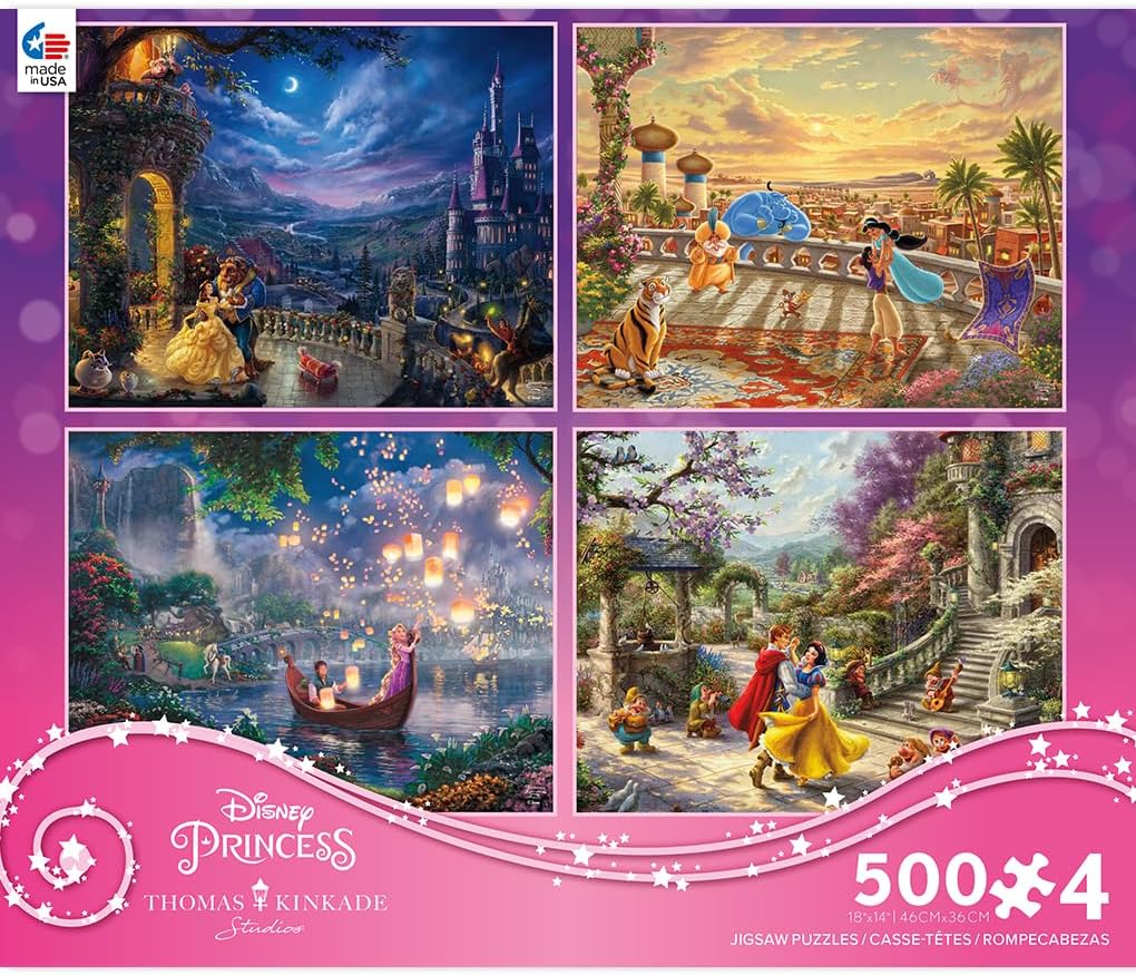 Ceaco – Paquete múltiple 4 en 1 – Disney – Thomas Kinkade – (4) rompecabezas de 500 piezas