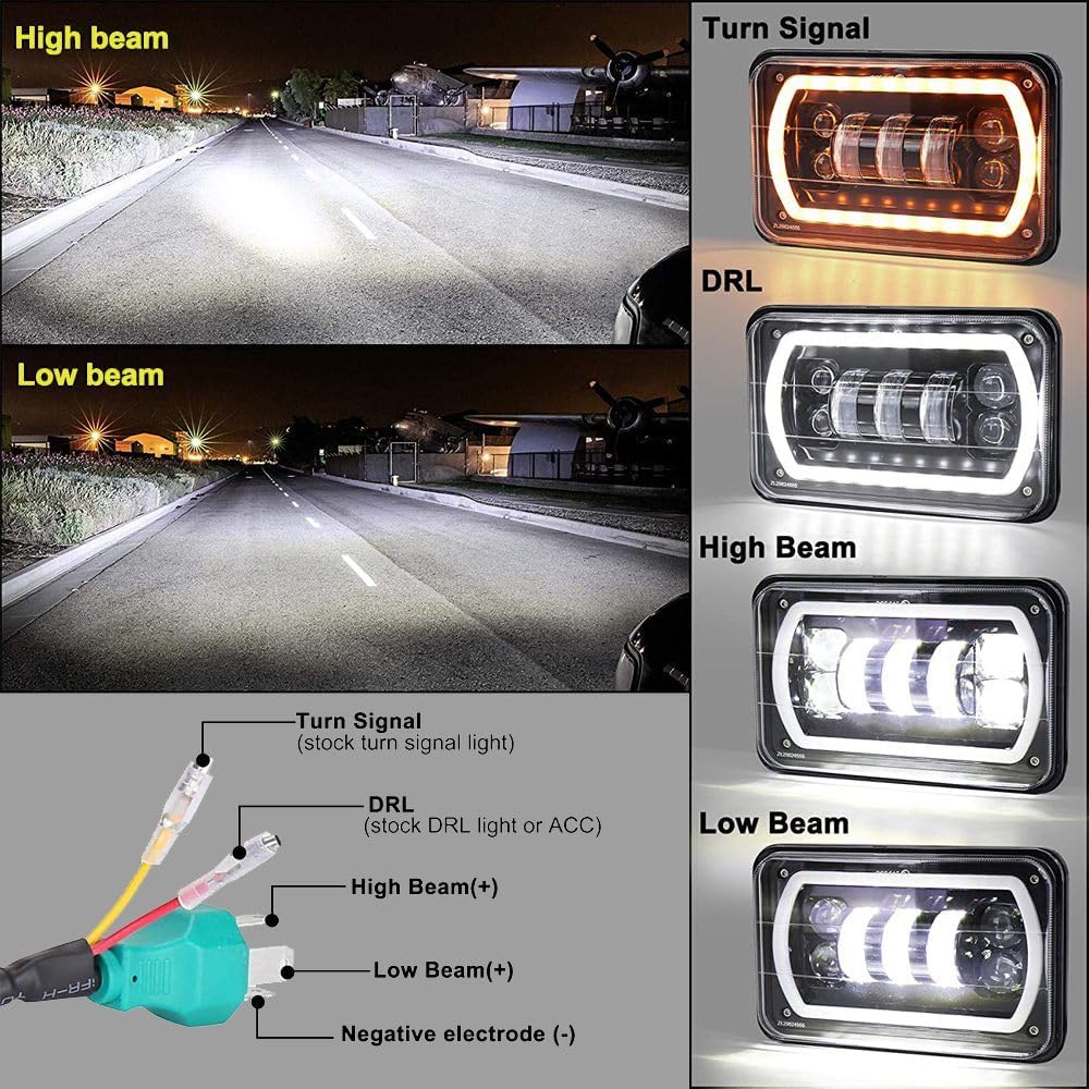 4 faros delanteros LED de 4 x 6 con anillo de halo blanco amarillo alto y bajo, haz sellado H4651 H6545 H4668 H4656 LED de repuesto para faros
