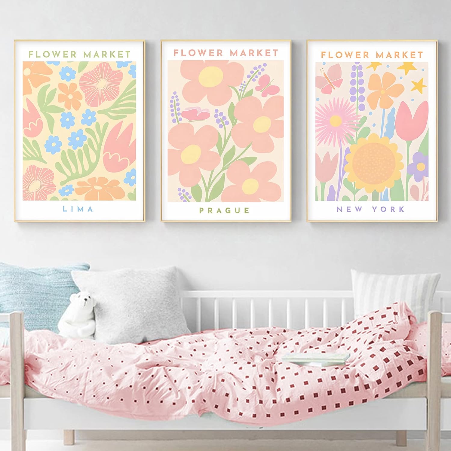 Póster estético del mercado de flores, póster estético en colores pastel danés, impresiones de galería rosa, pinturas de mercado de flores, póster