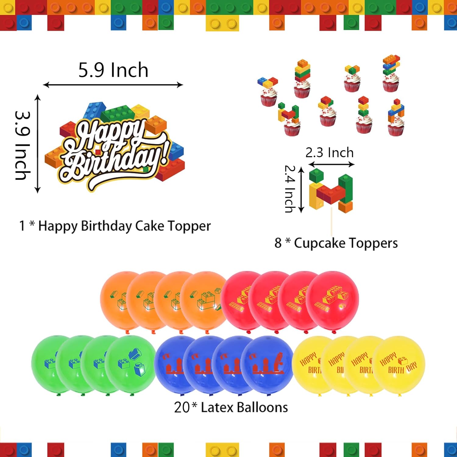 PRATYUS Decoraciones de cumpleaños de bloques de construcción para niños, suministros de fiesta temática de ladrillo y bloque con pancarta,