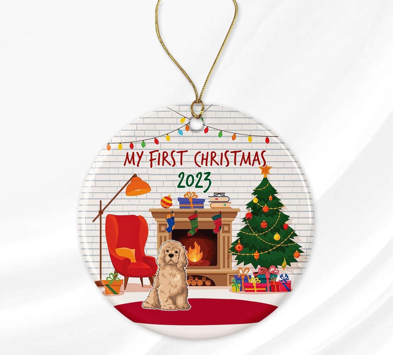 American Cocker Spaniel Adorno de Navidad  Spaniel’s First Dog My Pet para perros de ambos lados, ORNAMENT-2R13GIPIPE-Ambos lados, blanco