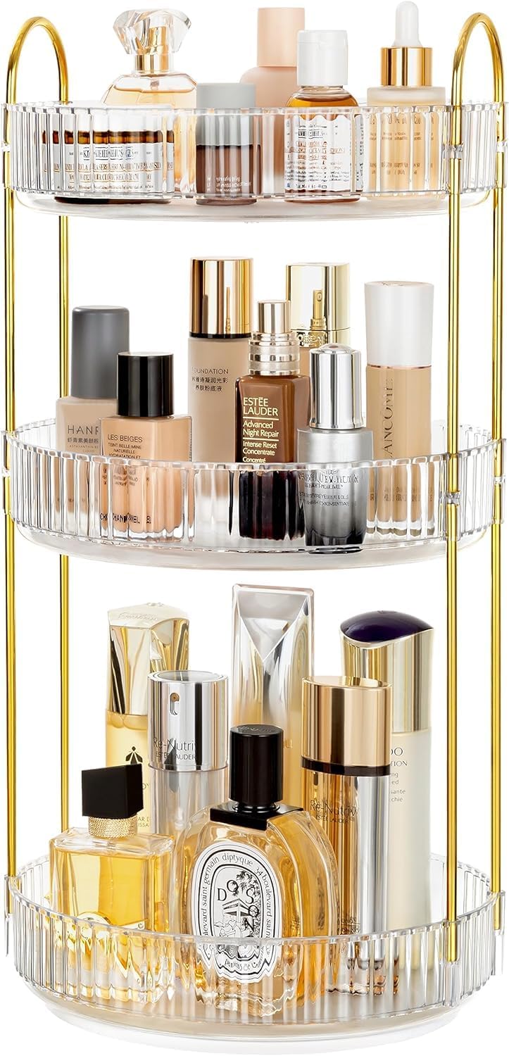 Organizador de maquillaje giratorio de 360 grados para encimera, organizador de baño transparente de 3 niveles, organizadores de perfume giratorio,