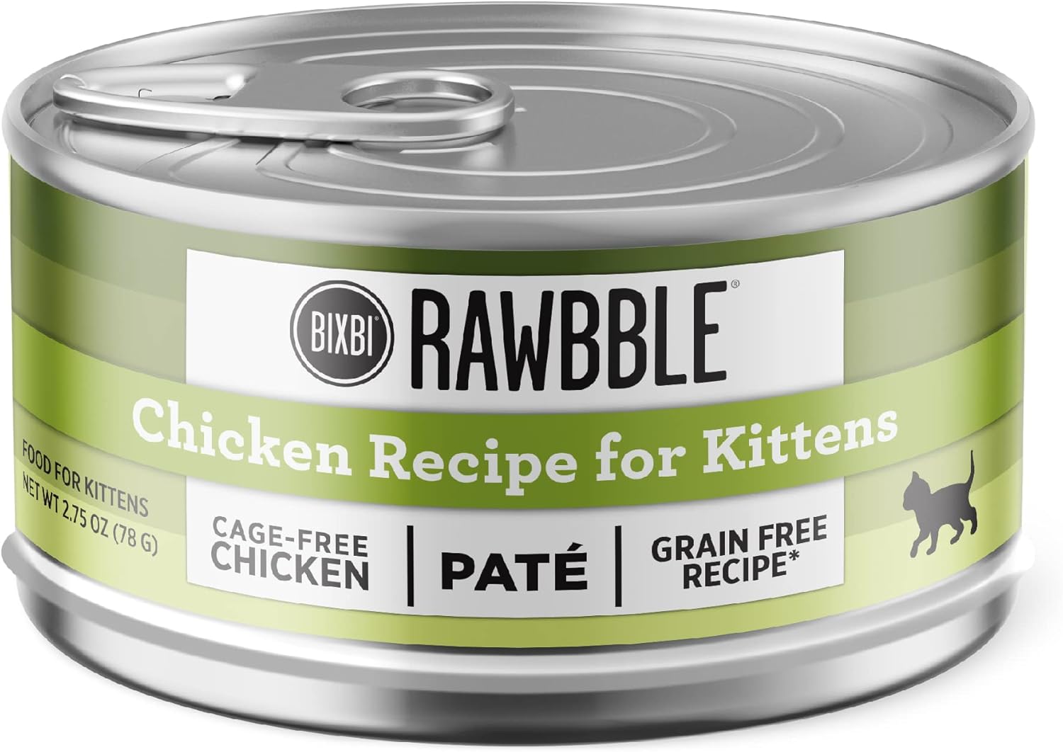 BIXBI Rawbble Receta de paté de pollo para latas de gatitos, sin granos, rica en proteínas, comida húmeda para gatitos (latas de 2.75 onzas, caja de