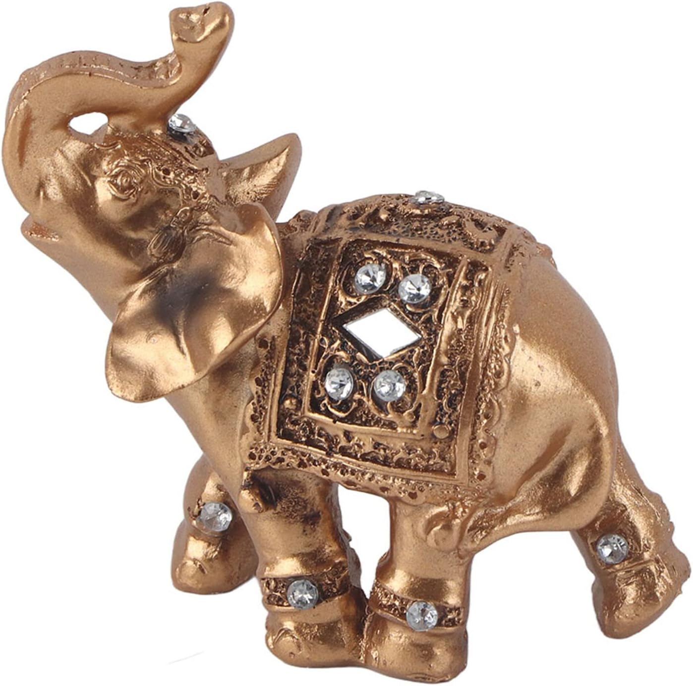 TOPINCN Elegante estatua dorada de elefante, figura con troncos hacia arriba, colección de riqueza para decoración del hogar para oficina, sala de