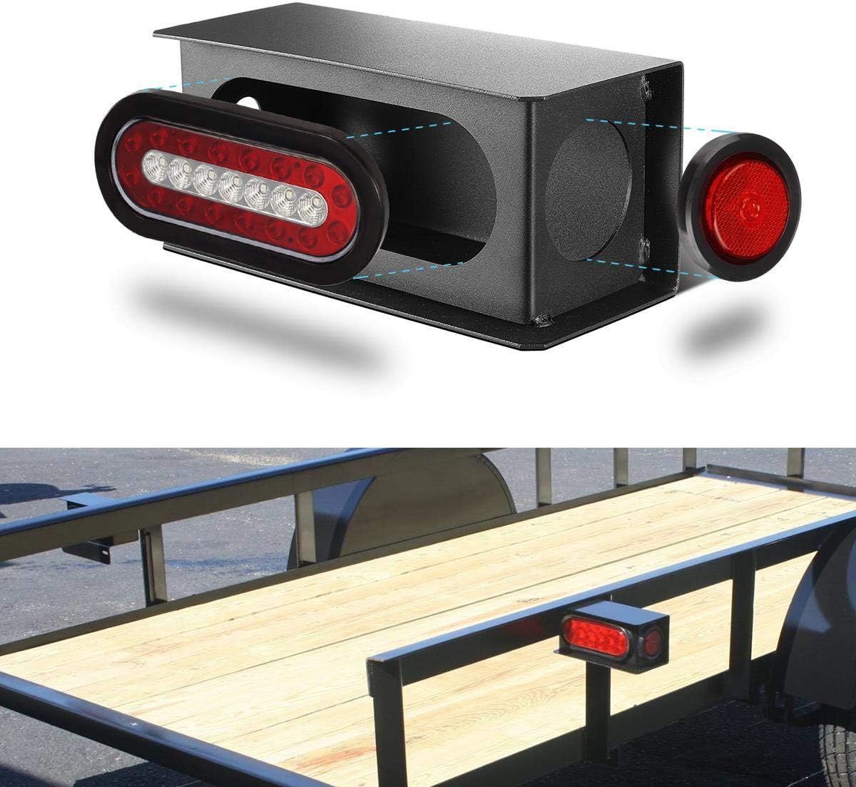 Partsam 2 unidades de acero negro resistente camión utilitario remolque 6 pulgadas protector de luz trasera caja ovalada de 2 pulgadas luz lateral