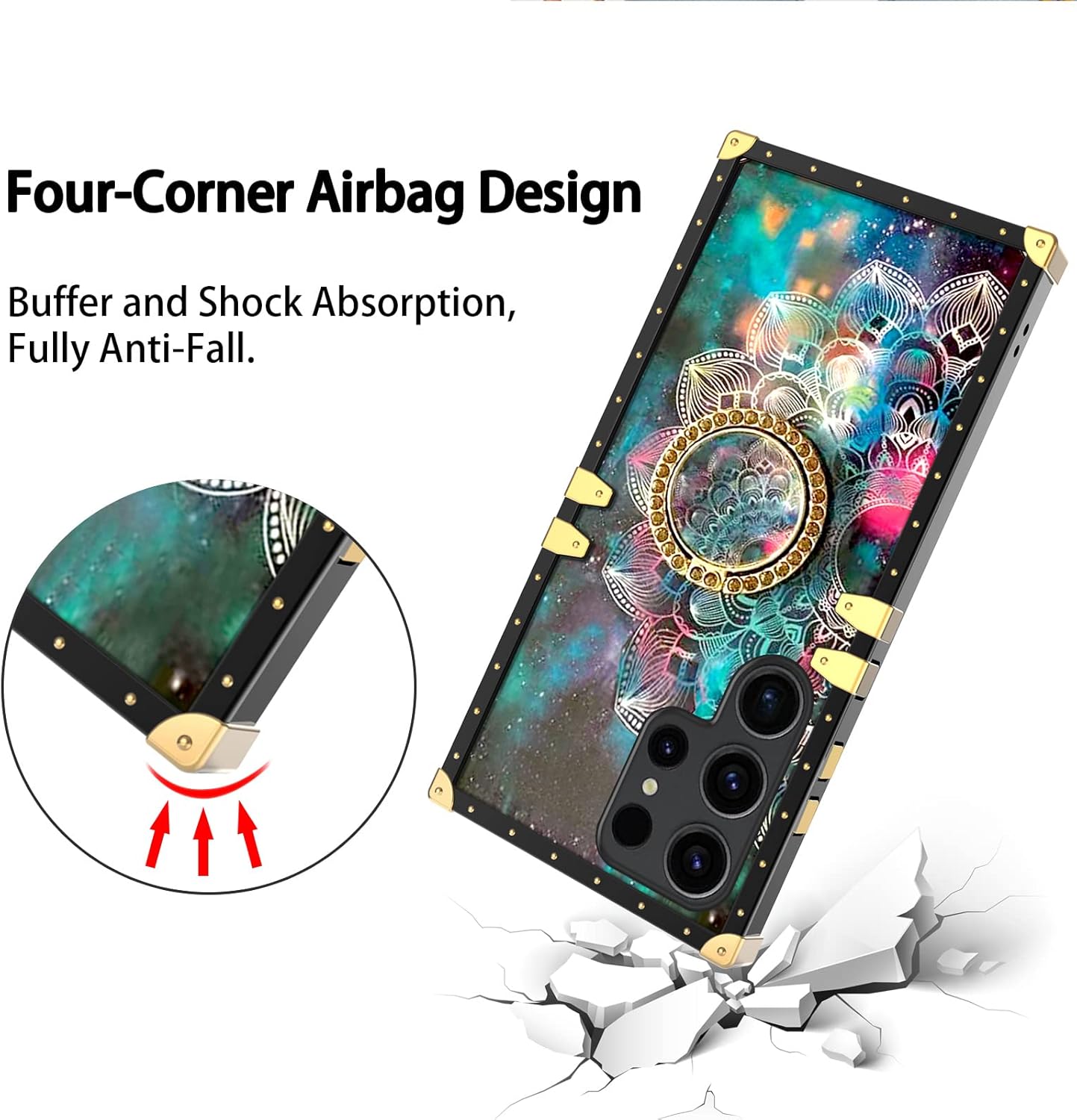 nancheng Funda ultra cuadrada para Samsung Galaxy S23 (2023) para niñas y mujeres, linda flor, pétalo, estrella, cielo, con anillo y correa de