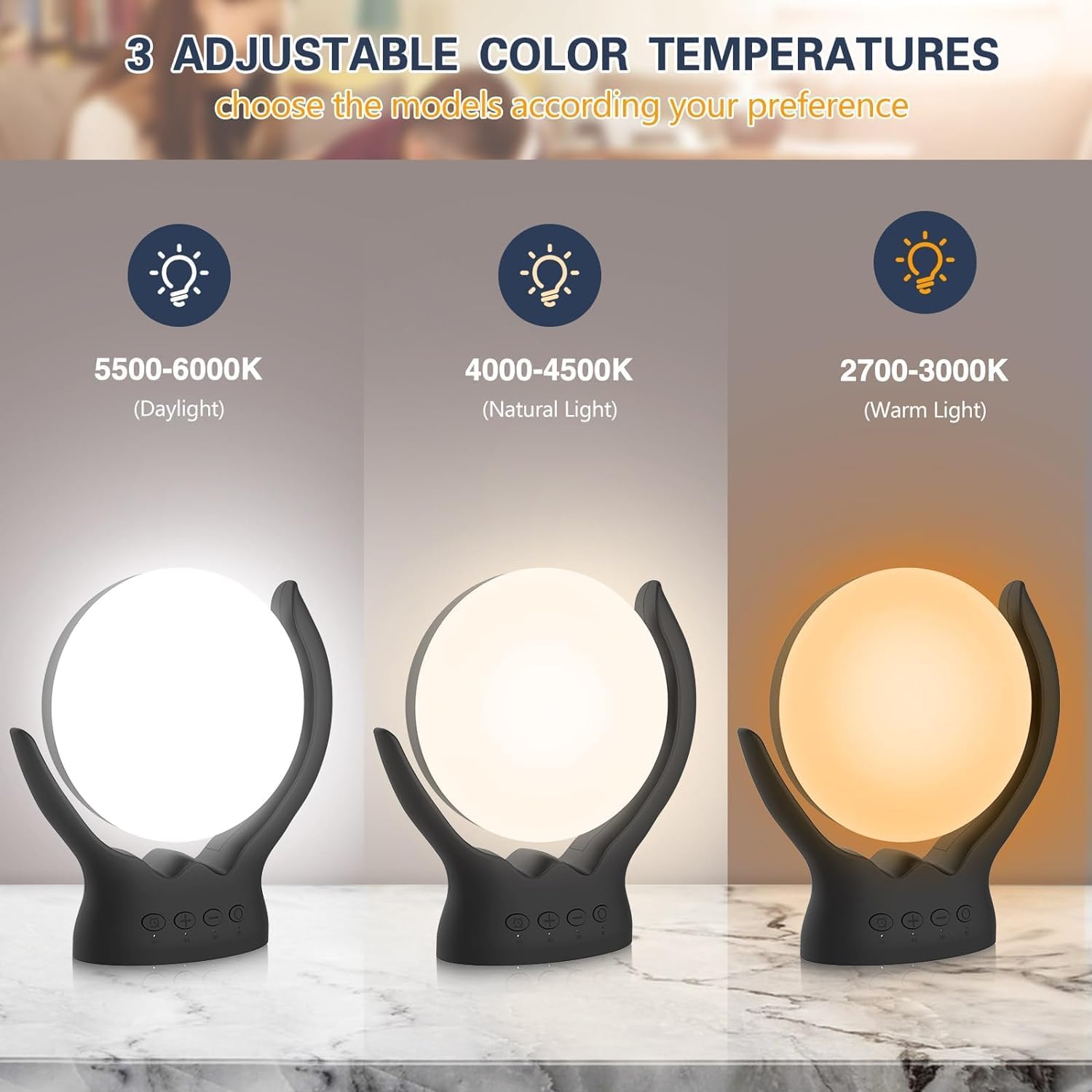 Voraiya Lámpara de terapia de luz, luz de terapia de 10000 lux, sin UV, lámpara giratoria de luz solar feliz con 5 brillo y 3 temperaturas de color,