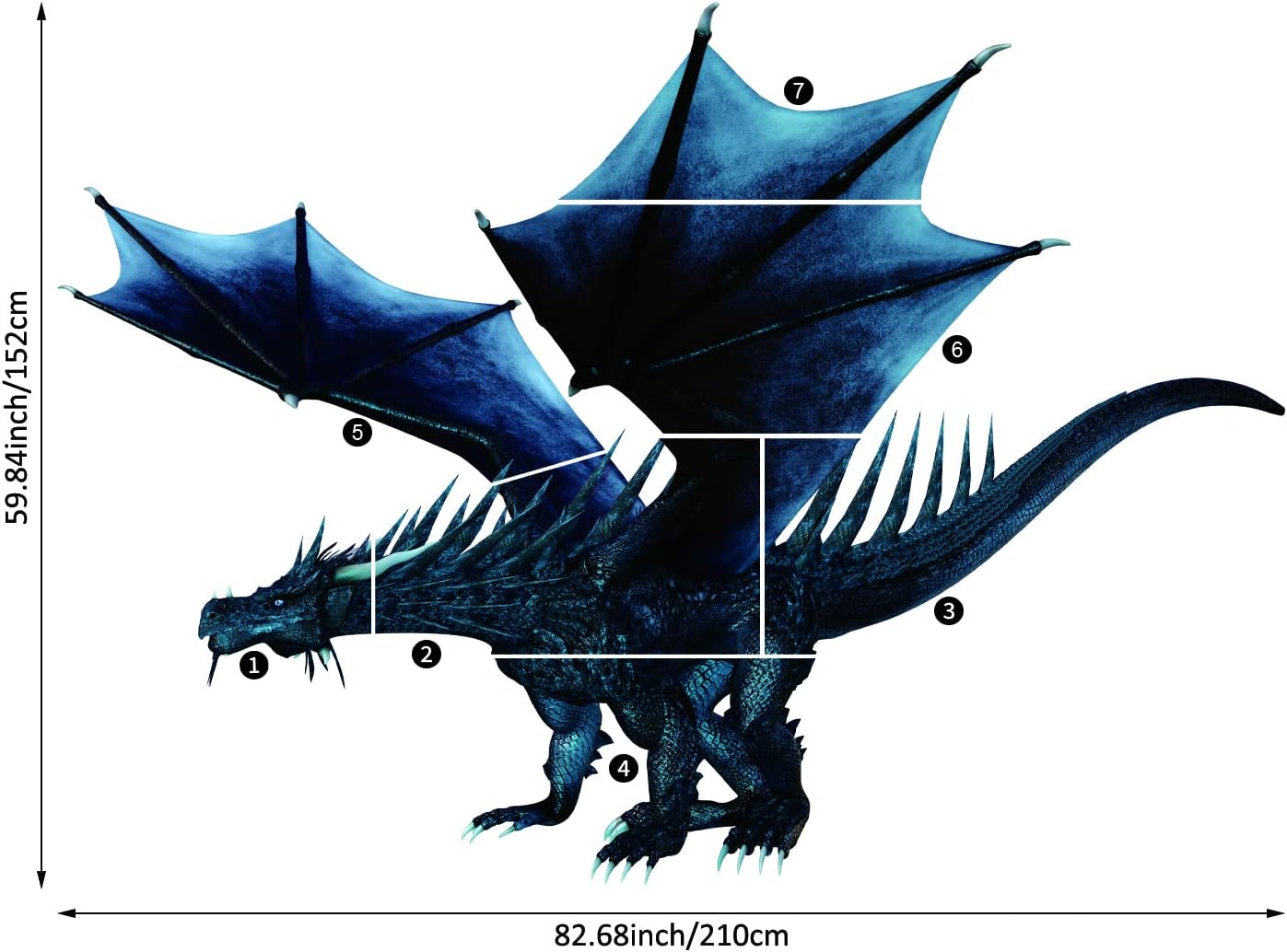astrkiz Calcomanía de pared realista de dragón azul extra enorme, despegar y pegar, vinilo texturizado de dragón mural, decoración de pared de
