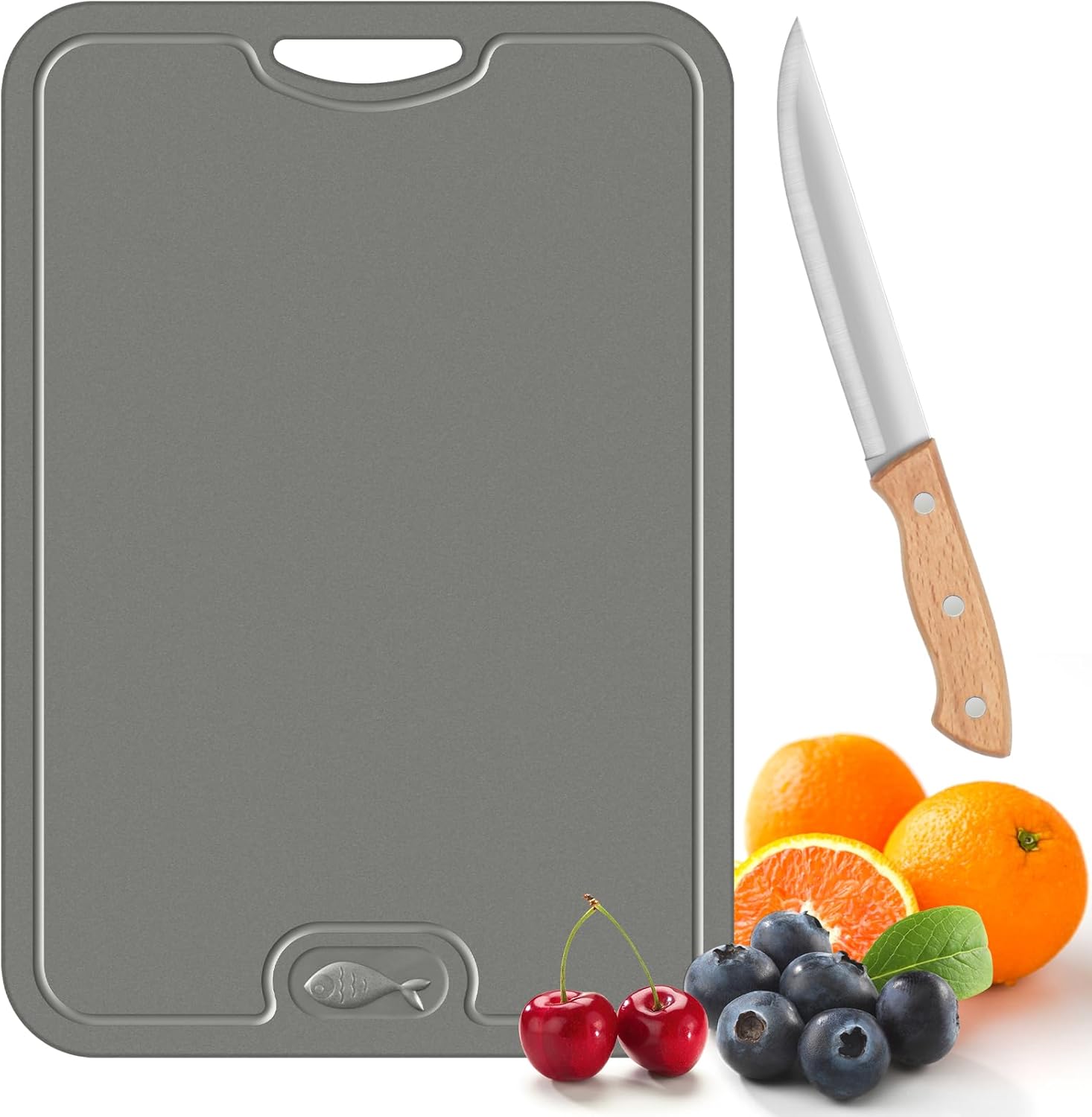 Tabla de cortar flexible de TPU con cuchillo, sin BPA, tabla de cortar de cocina reversible con ranura para jugos, tablas de cortar resistentes a