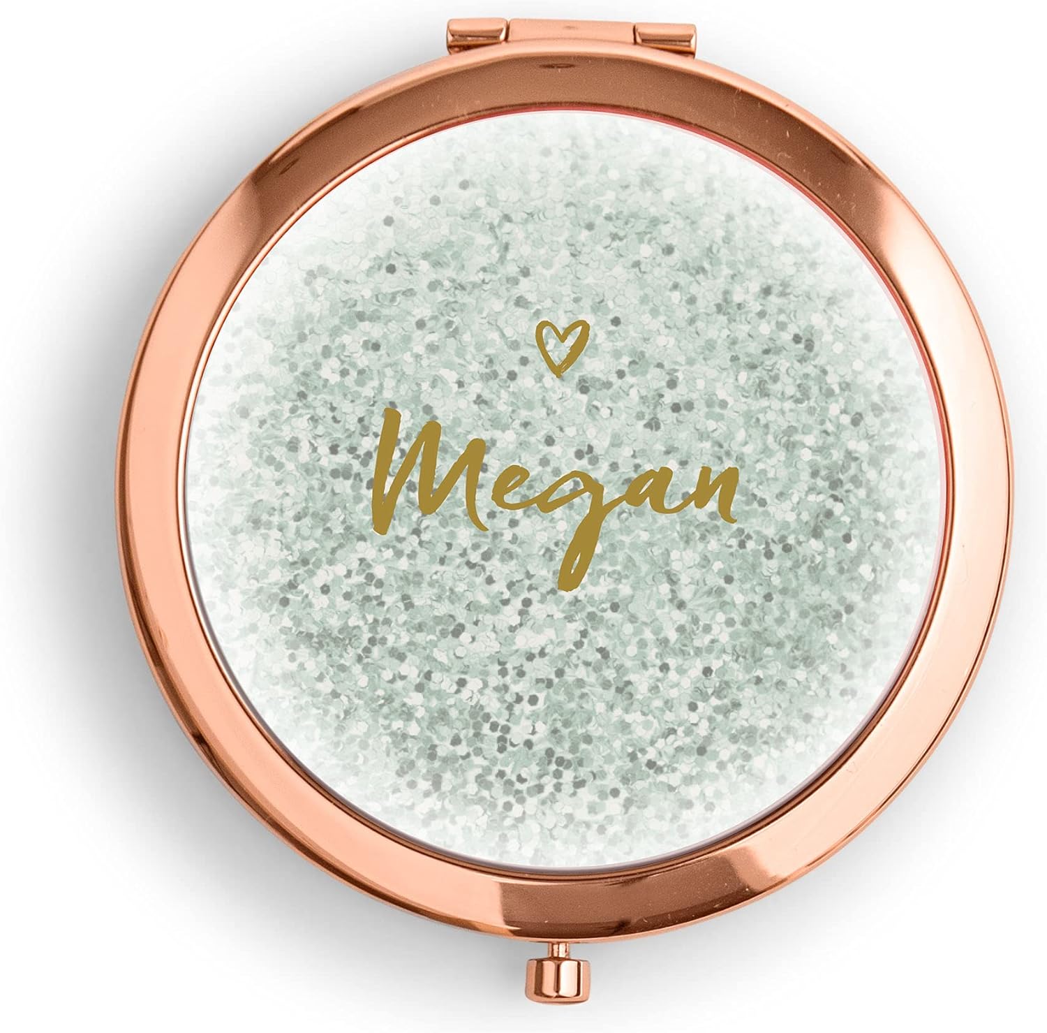 WEDDINGSTAR Espejo compacto personalizado grabado personalizado, oro rosa, corazón dulce
