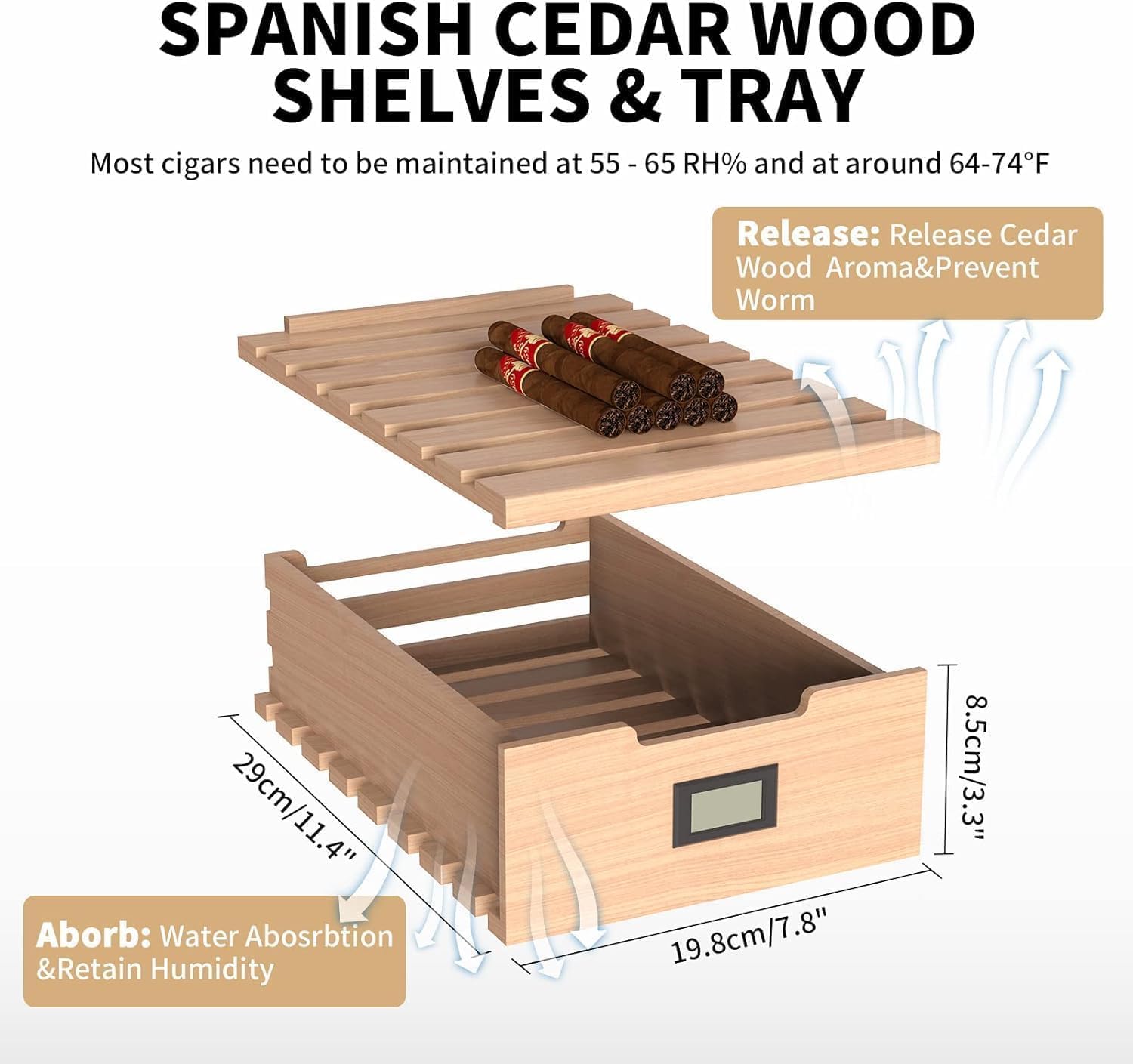 NEEDONE Humidor eléctrico de 23 litros con sistema de control silencioso de calefacción y refrigeración, gabinete termostático para 150 unidades con