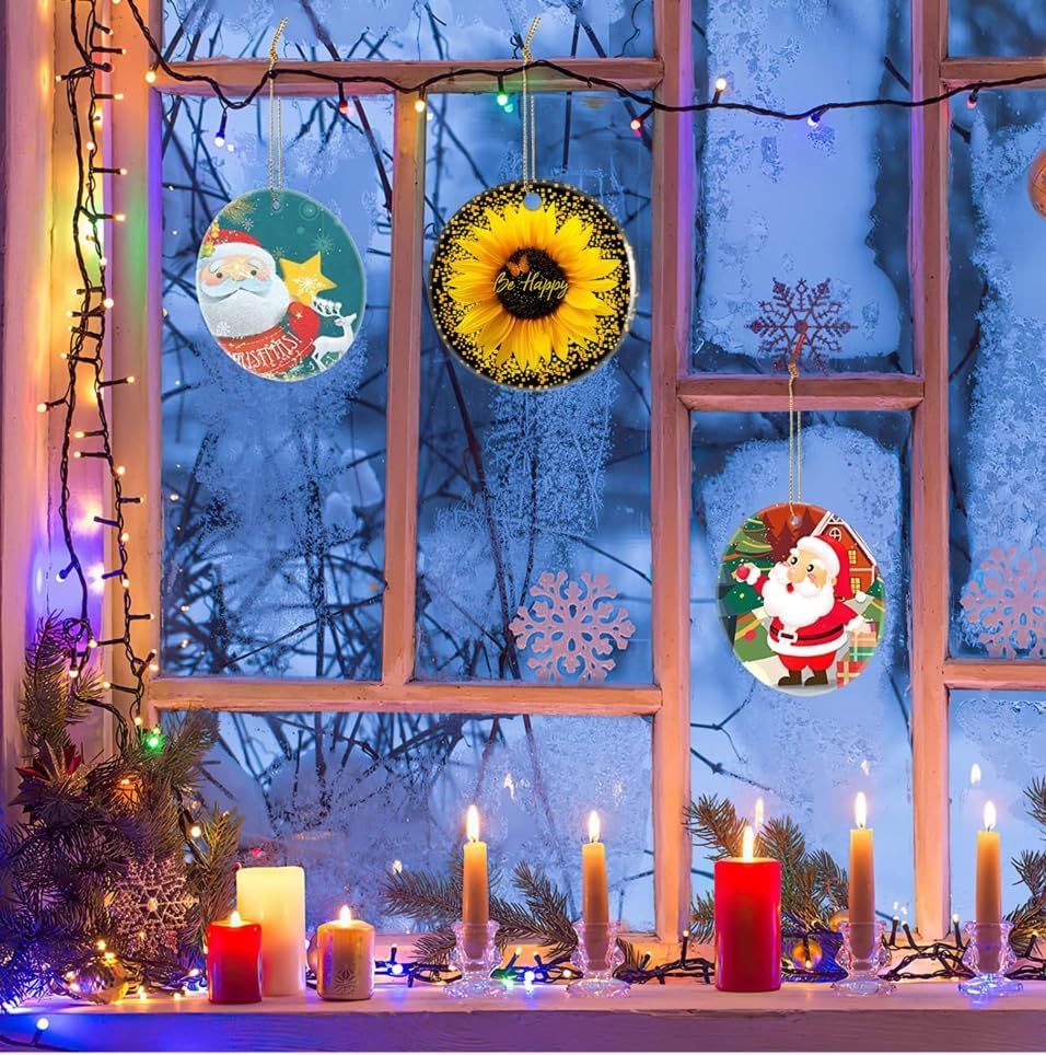 Adornos de Navidad de girasol amarillo y mariposa, adorno redondo de Navidad, decoración de regalo de vacaciones, viajes por el mundo, adornos