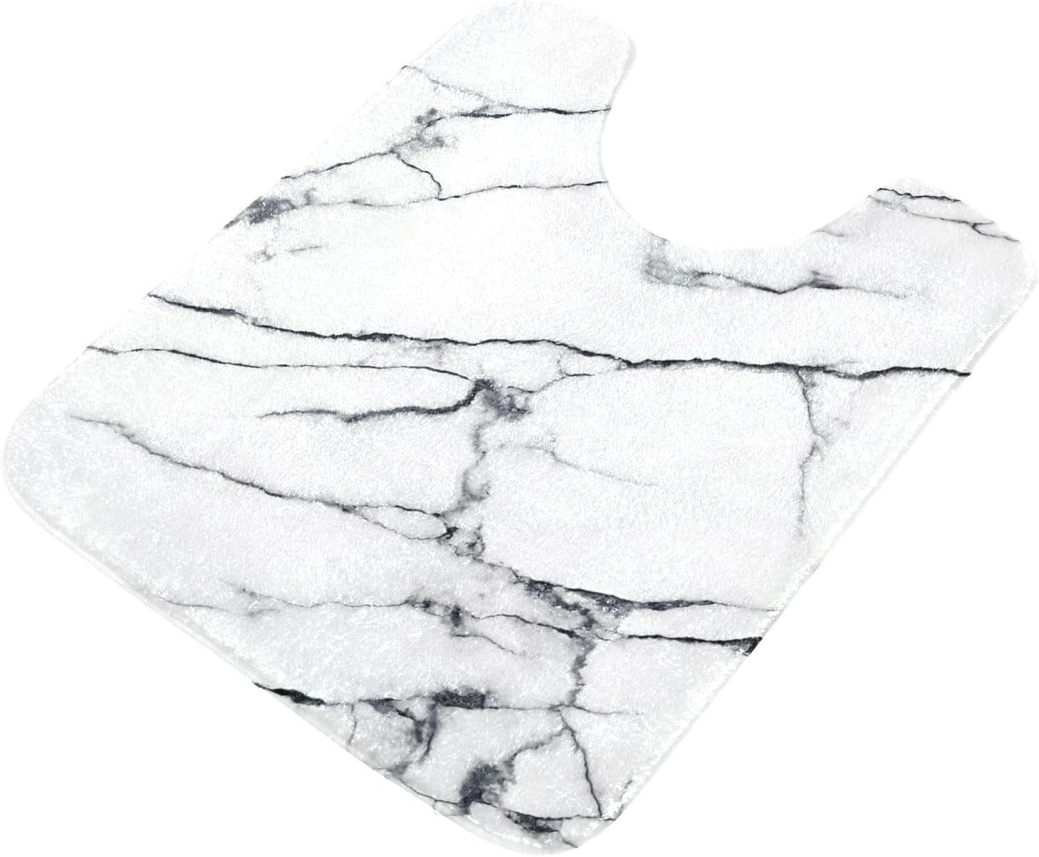ALAZA Alfombra de baño con textura de mármol blanco en forma de U para baño, alfombra de contorno, esponjosa y absorbente, absorbente y lavable a
