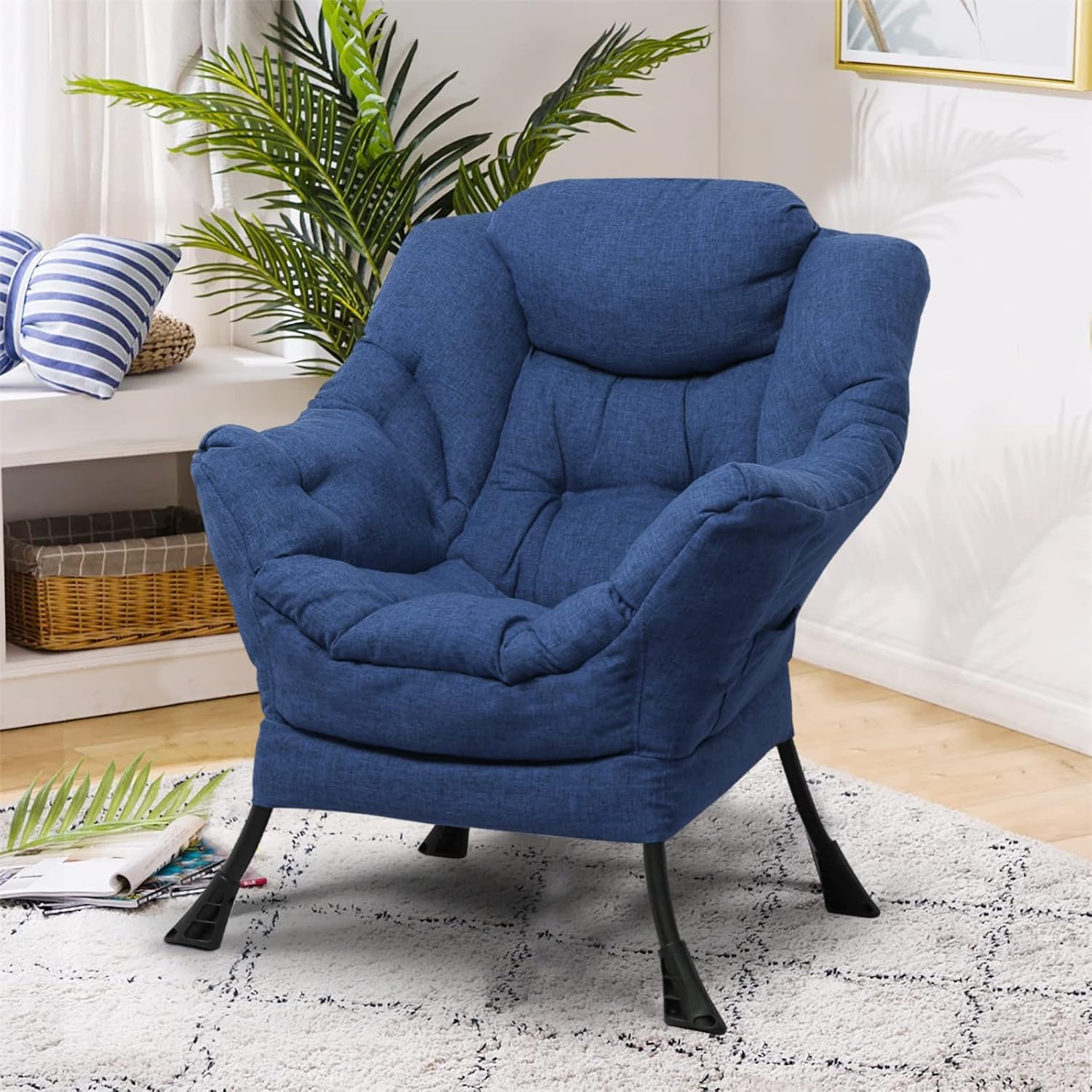 SOCIALCOMFY Silla moderna de tela de algodón, cómoda silla reclinable tapizada individual, silla de descanso contemporánea de acento suave con