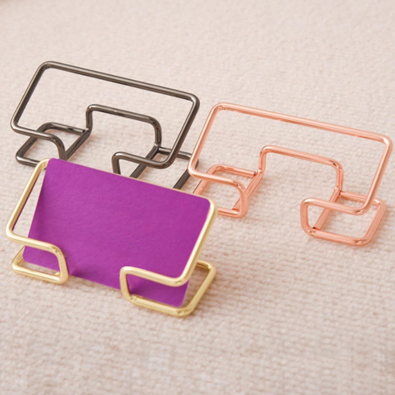 PERZOE Tarjetero para escritorio, 2 tarjetas de visita de metal moderno con capacidad para 50 tarjetas, soporte para tarjetas de visita elegante de