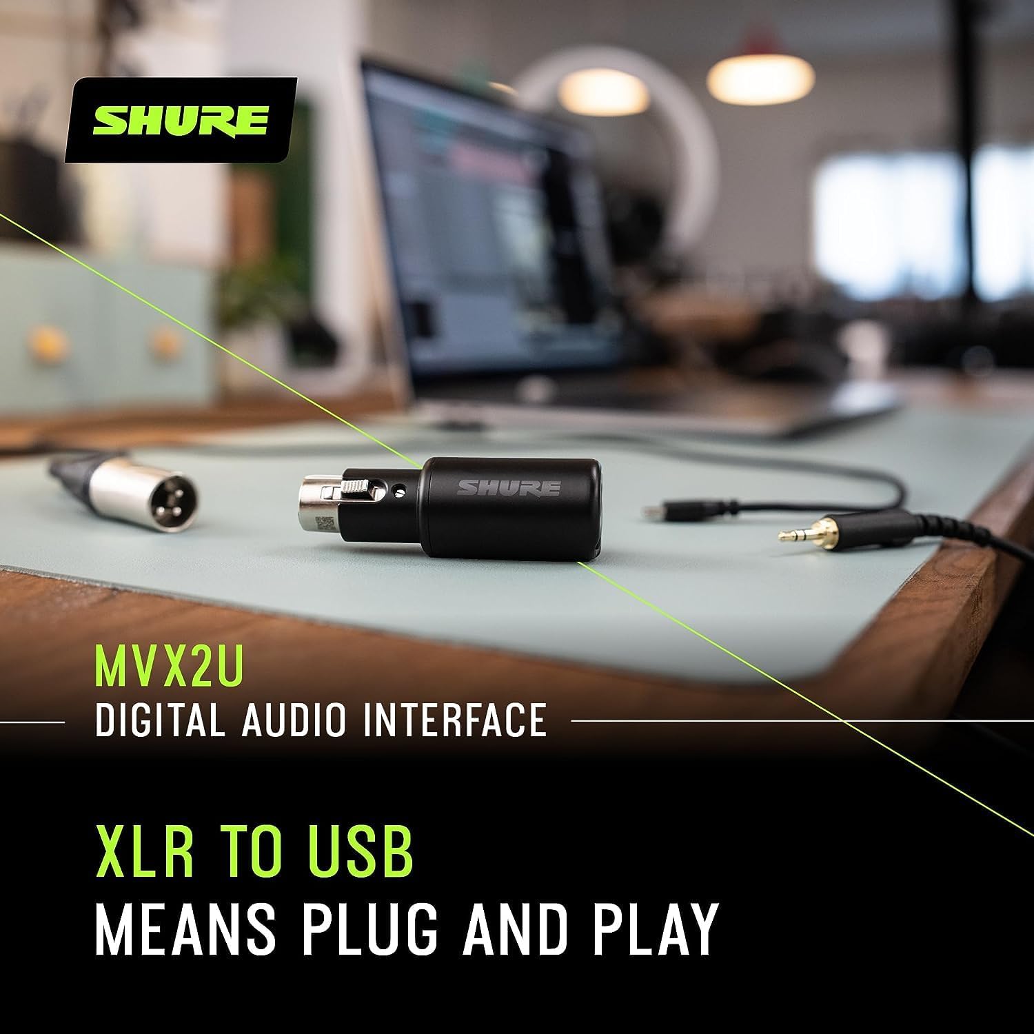 Shure Paquete de micrófono SM58-LC con interfaz digital MVX2U XLR a USB con conector para auriculares, preamplificador integrado con control de