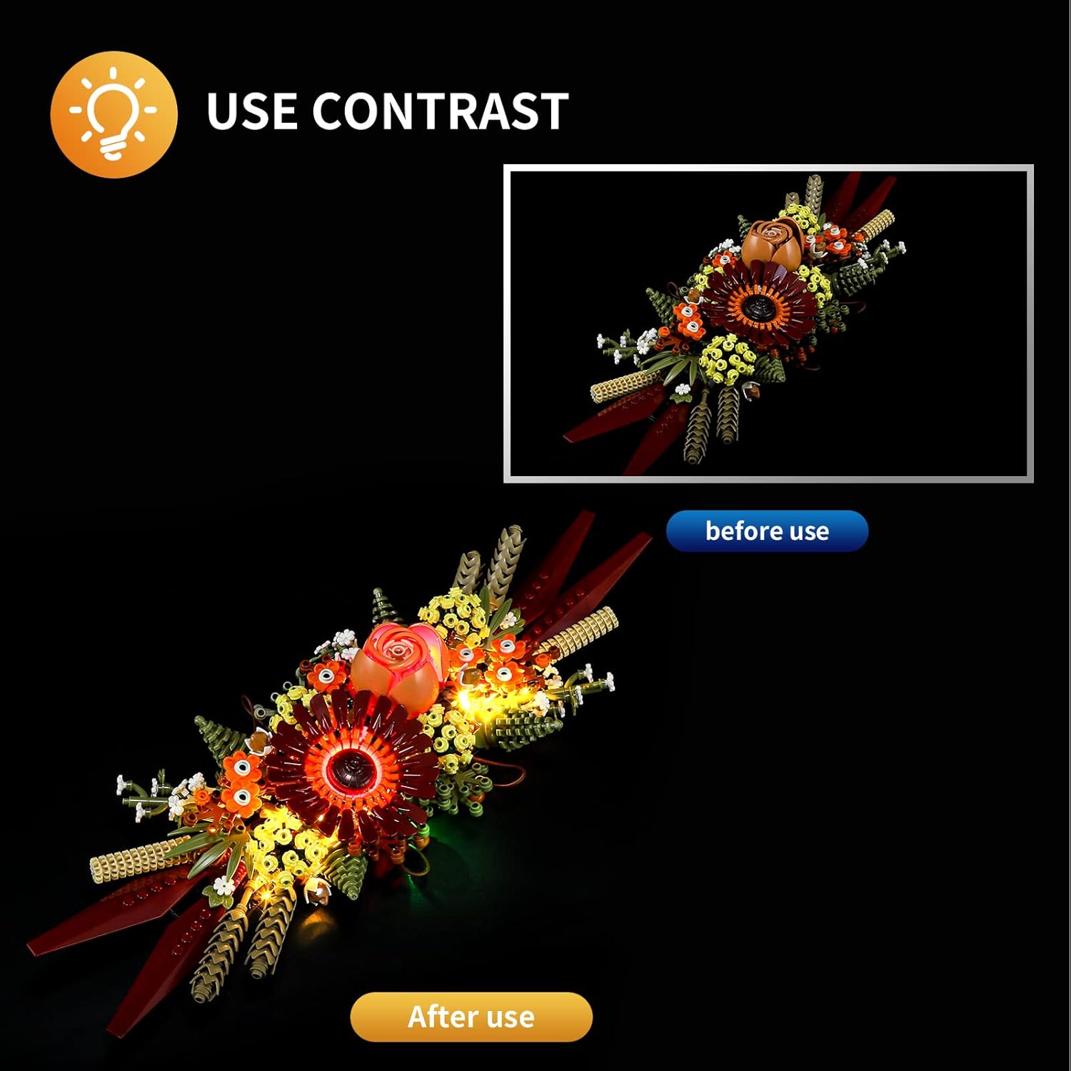 Vaodest Juego de luces LED para iconos de Lego, centro de mesa de flores secas, diseño y configuración compatible con el modelo 10314 (solo luz LED,