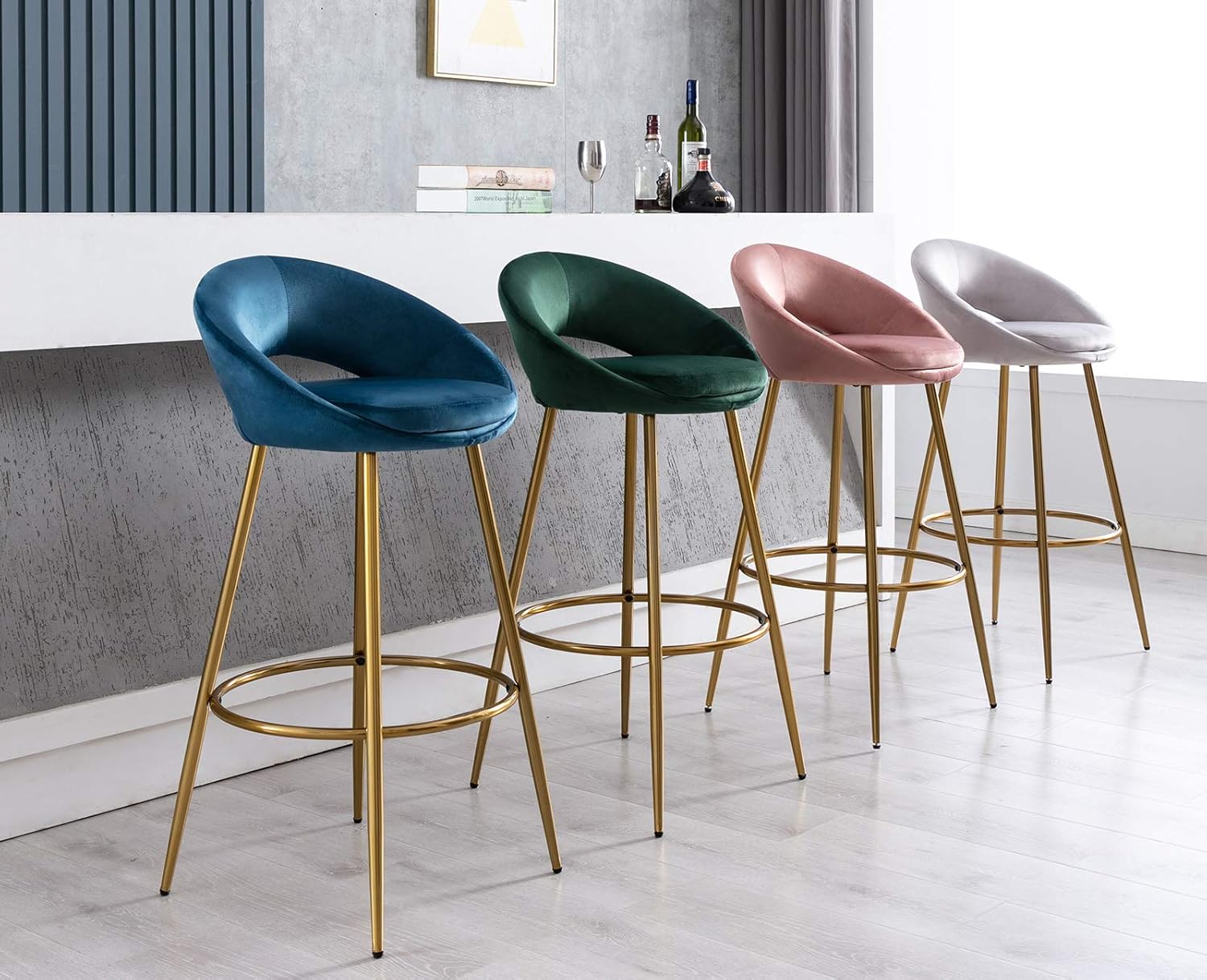 Guyou Juego de 2 taburetes de bar modernos tapizados de terciopelo con respaldo, altura de asiento de 30 pulgadas, taburetes para silla alta de isla