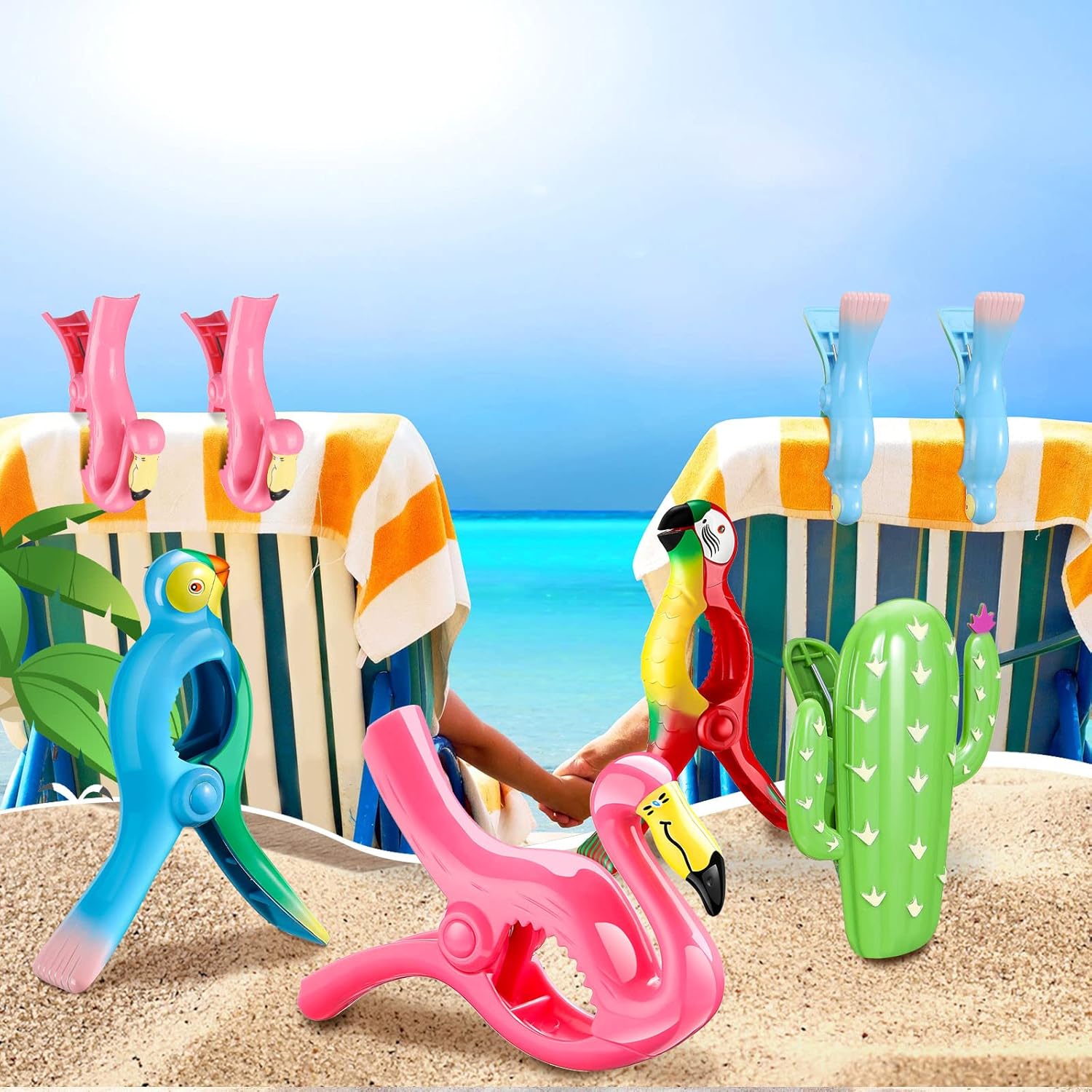 Sieral 8 clips para toallas de playa, pinzas para sillas de playa, loro flamenco, soportes para toallas de alta resistencia, alfileres de ropa