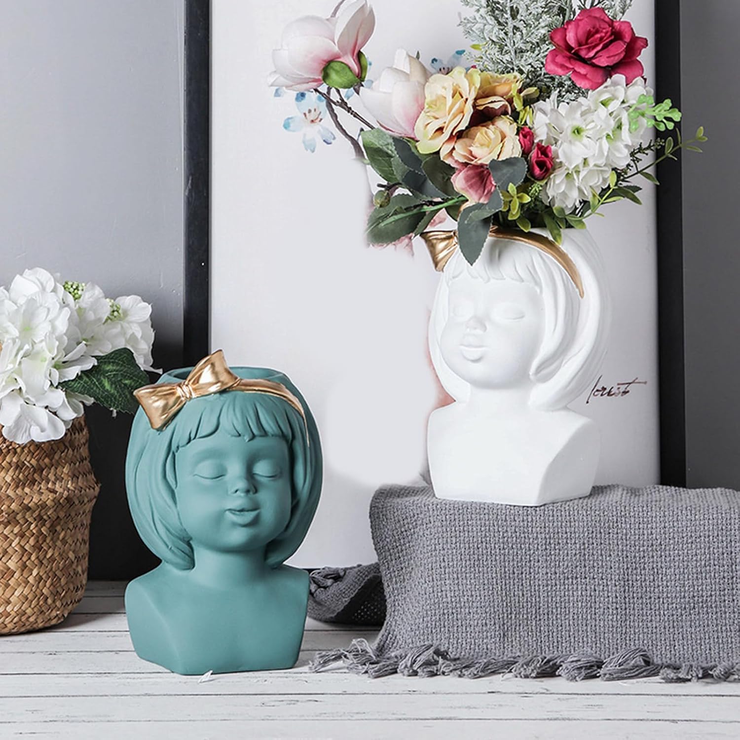 Bowknot Girl Flower Pot Molde de silicona Molde de concreto Candelabro de resina Molde de bricolaje para macetas suculentas Moldes de decoración de