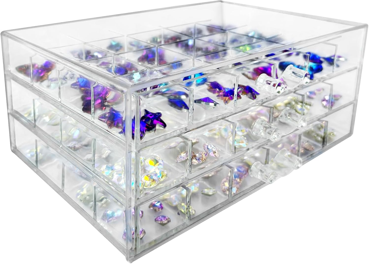 Guolich Organizador de uñas de 3 niveles para 72 celosías y almacenamiento de acrílico transparente, accesorios de joyería de uñas, estuche de