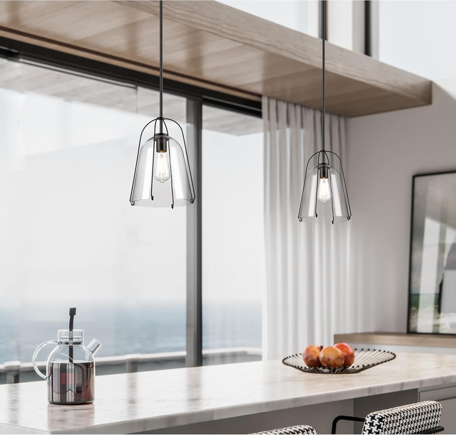 Westinghouse Lighting 6130100 Kewadin – Colgante de transición de una luz para interiores, acabado negro mate, cristal transparente