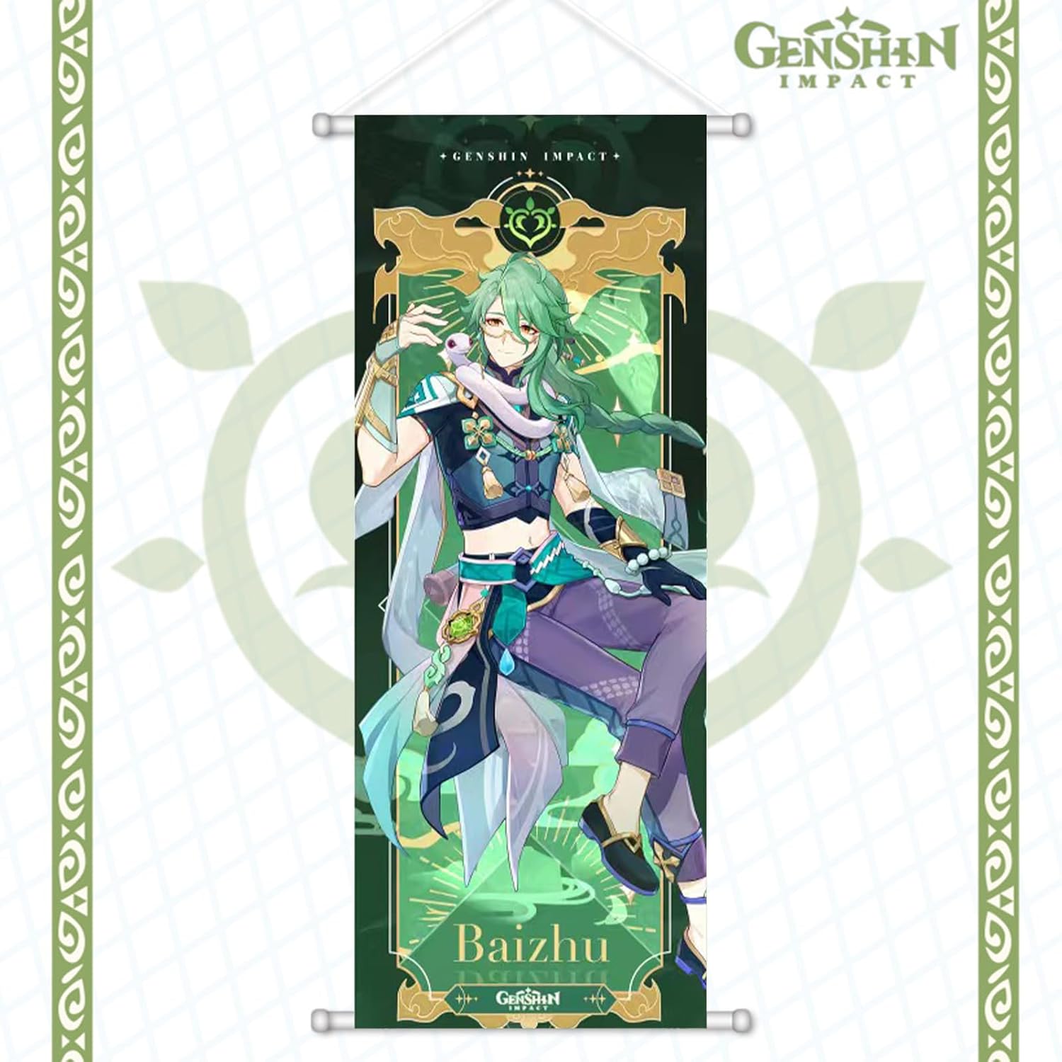 Rainteam Genshin Impact – Póster artístico para colgar en la pared, lienzo artístico de Genshin con varillas para decoración de sala de estar,