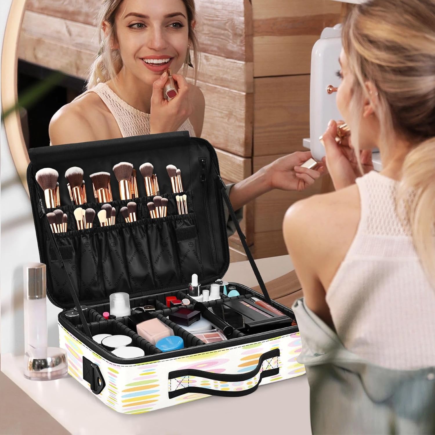 Zathe Circles Spots Colorful toiletry cosmetic bag travel make up bag make up organizing bag train case makeup bag cosmetiquera de viaje para hombre