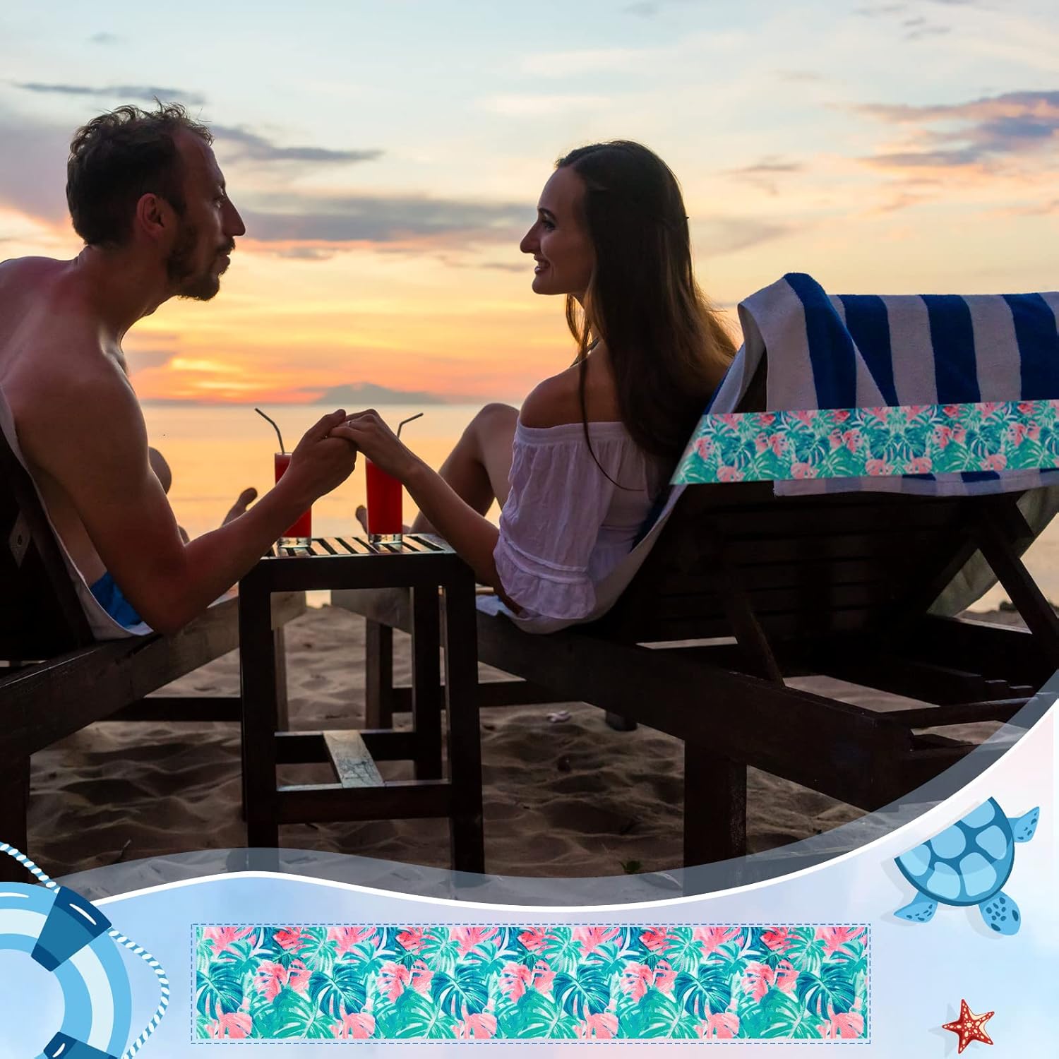 Paquete de 8 bandas de toalla para sillas de playa, clips de toalla de crucero para sala de estar, playa, piscina, soporte para toallas, correa