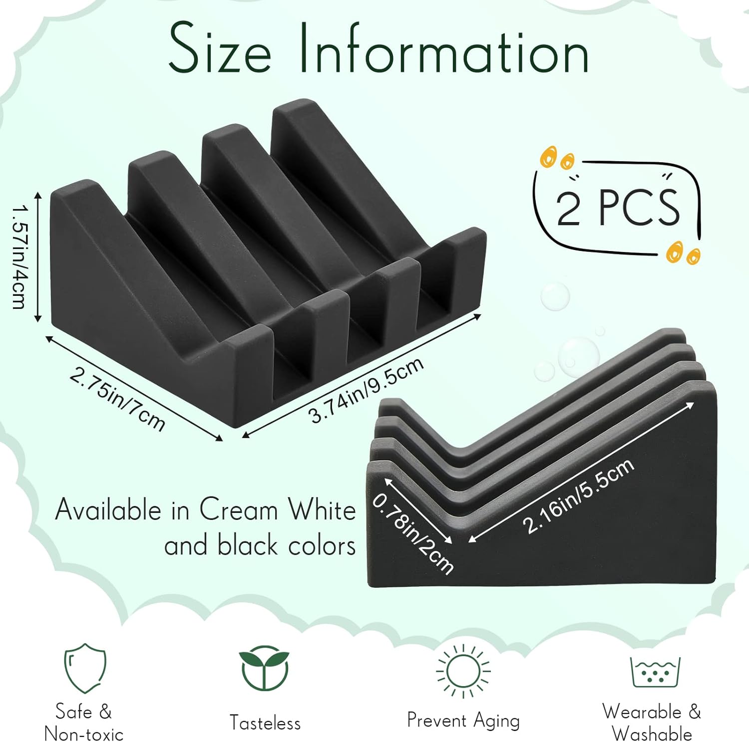 Jabonera de silicona autodrenante, jabonera para ducha, cascada, bandeja con protector de jabón de drenaje para accesorios de cocina y baño (negro,