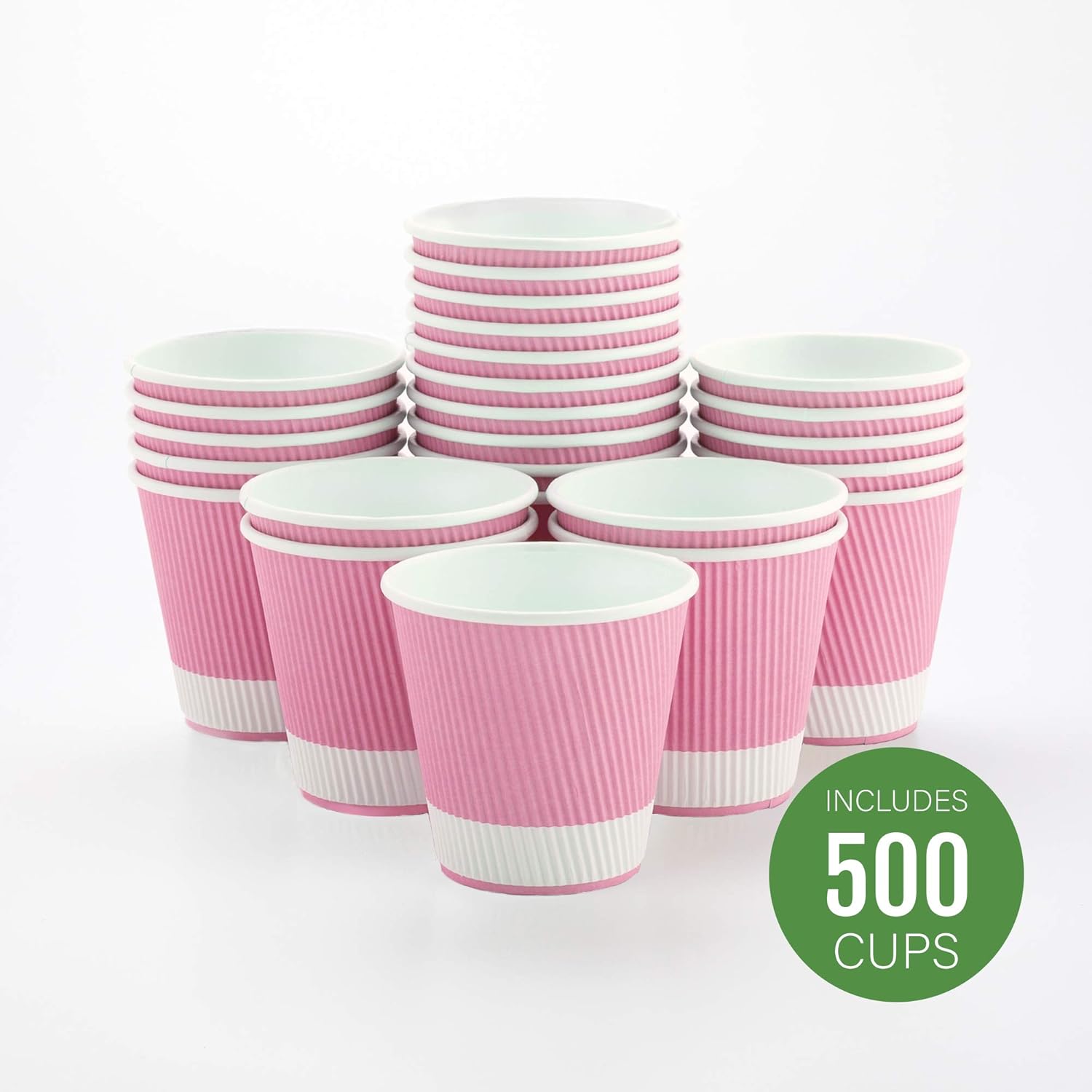 Vasos de café de papel aislado de pared corrugada, Rosado pastel