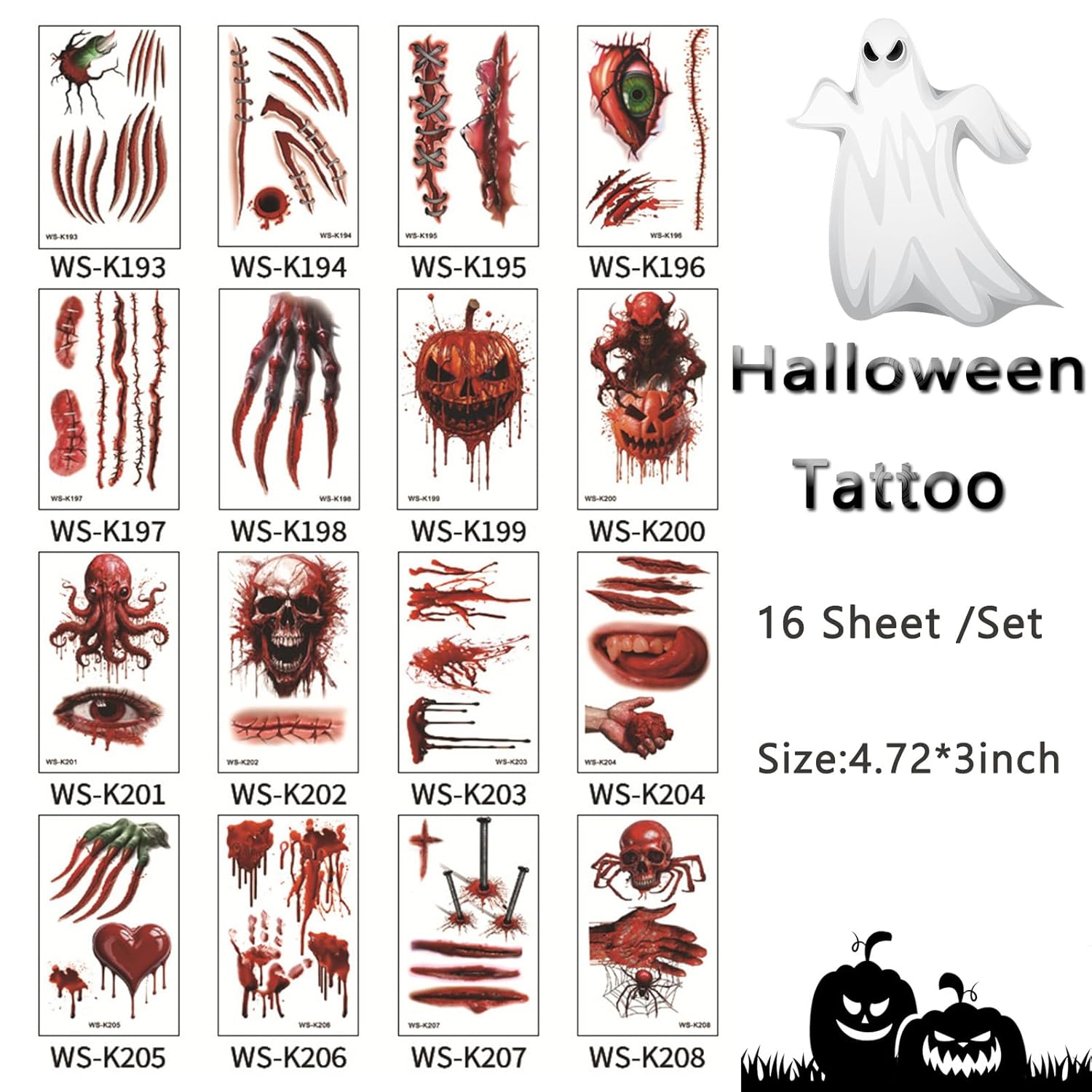 Tatuajes temporales de Halloween para cicatrices de Halloween, broma de Halloween, tatuajes, tatuajes de cicatrices falsas, calcomanías de puntada
