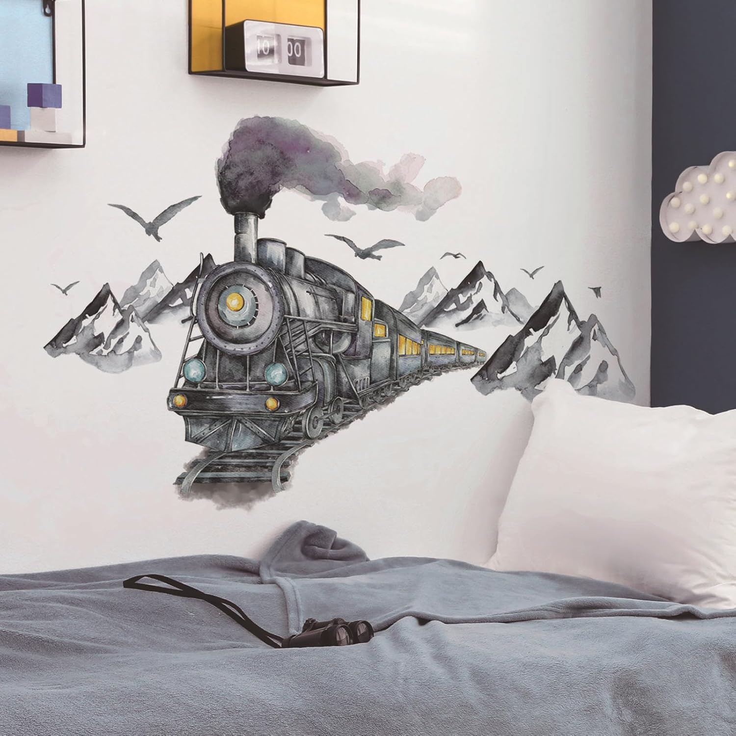 Calcomanías de pared de automóvil de tren de tinta, calcomanías de pared 3D, autoadhesivas, removibles, decoración de pared mural para habitación de