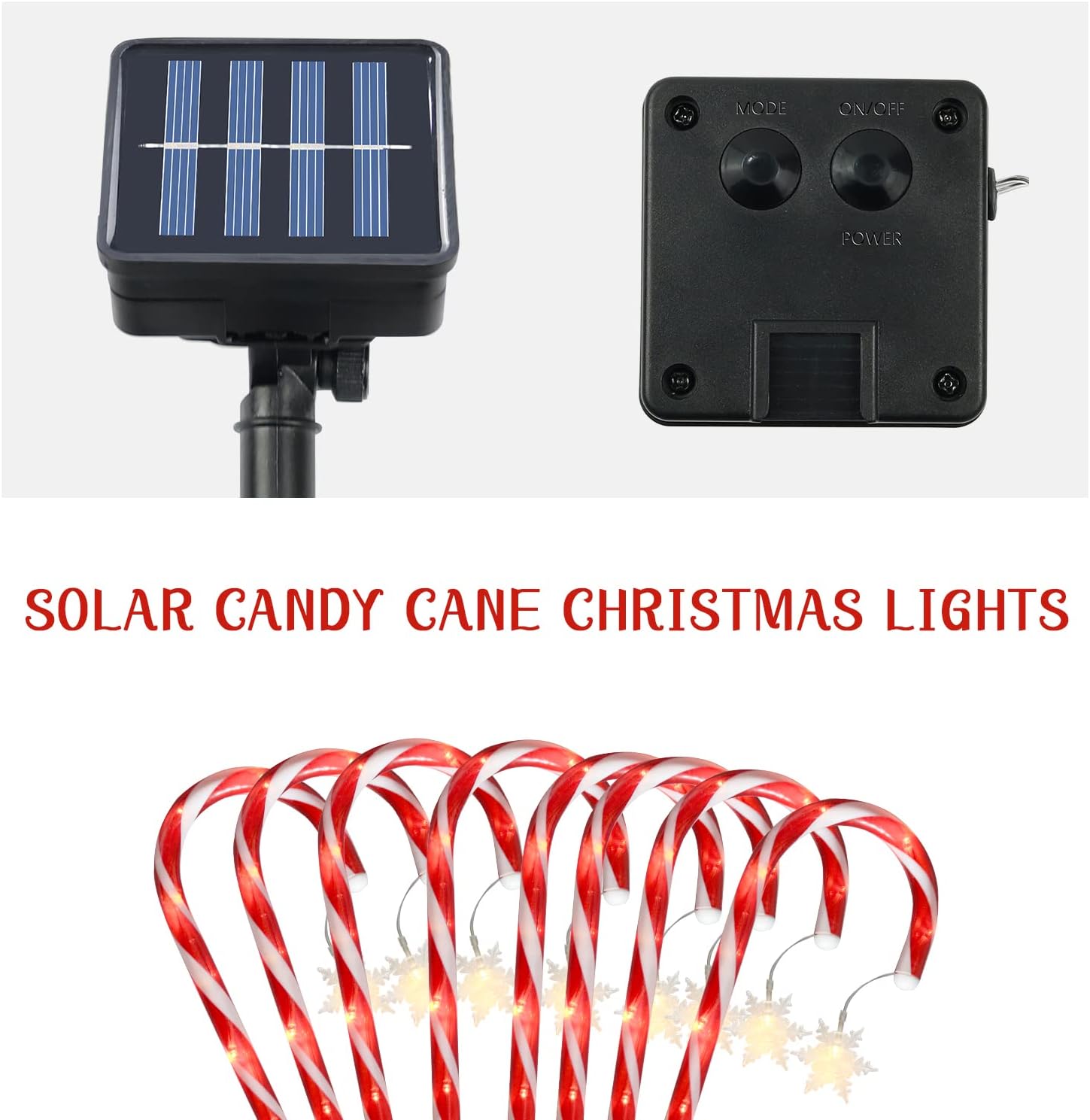 Luces solares de bastón de caramelo de Navidad con copo de nieve, luces solares mejoradas para marcadores de camino, paquete de 8 decoraciones de