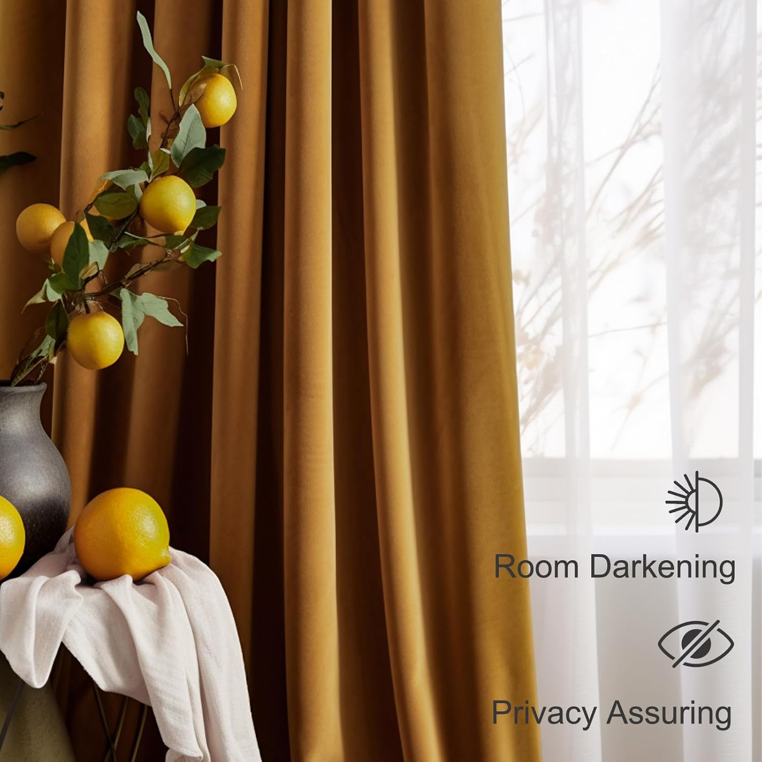 Lazzzy Cortinas opacas de terciopelo dorado con aislamiento térmico de 90 pulgadas de largo, cortinas para dormitorio, sala de estar, tratamiento de