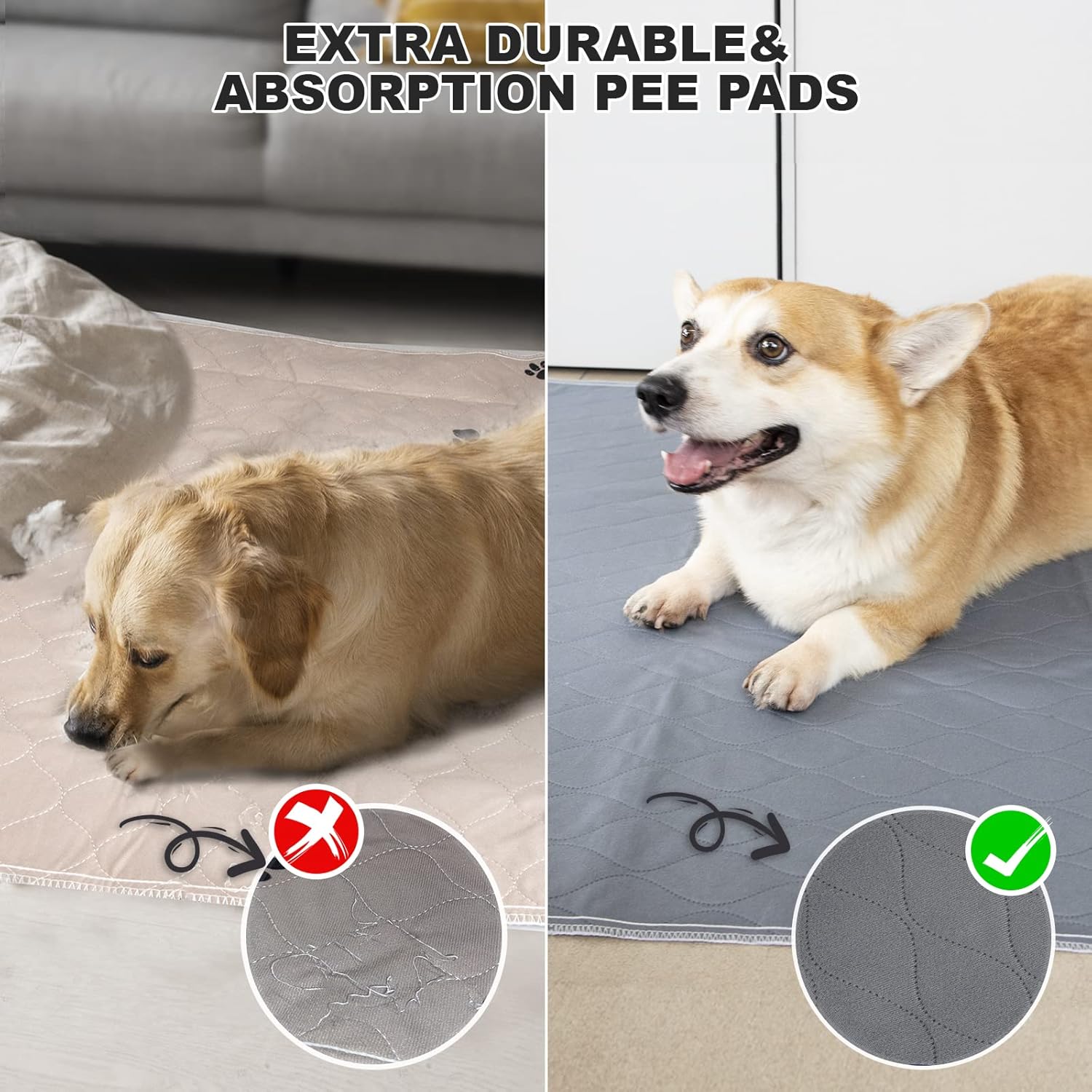 Almohadillas lavables para orina para perros, paquete de 2 almohadillas reutilizables lavables para cachorros, impermeables, almohadillas de orina