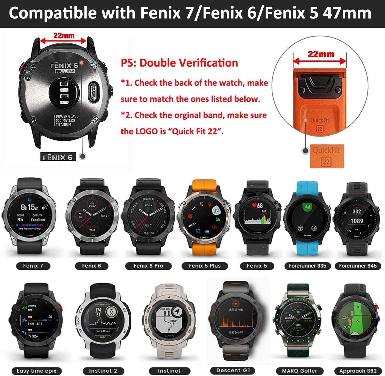 Correa de nailon premium de 0.866 in para Garmin Forerunner 945, Fenix 5, 6, 7 Smartwatch – Alpine Loop