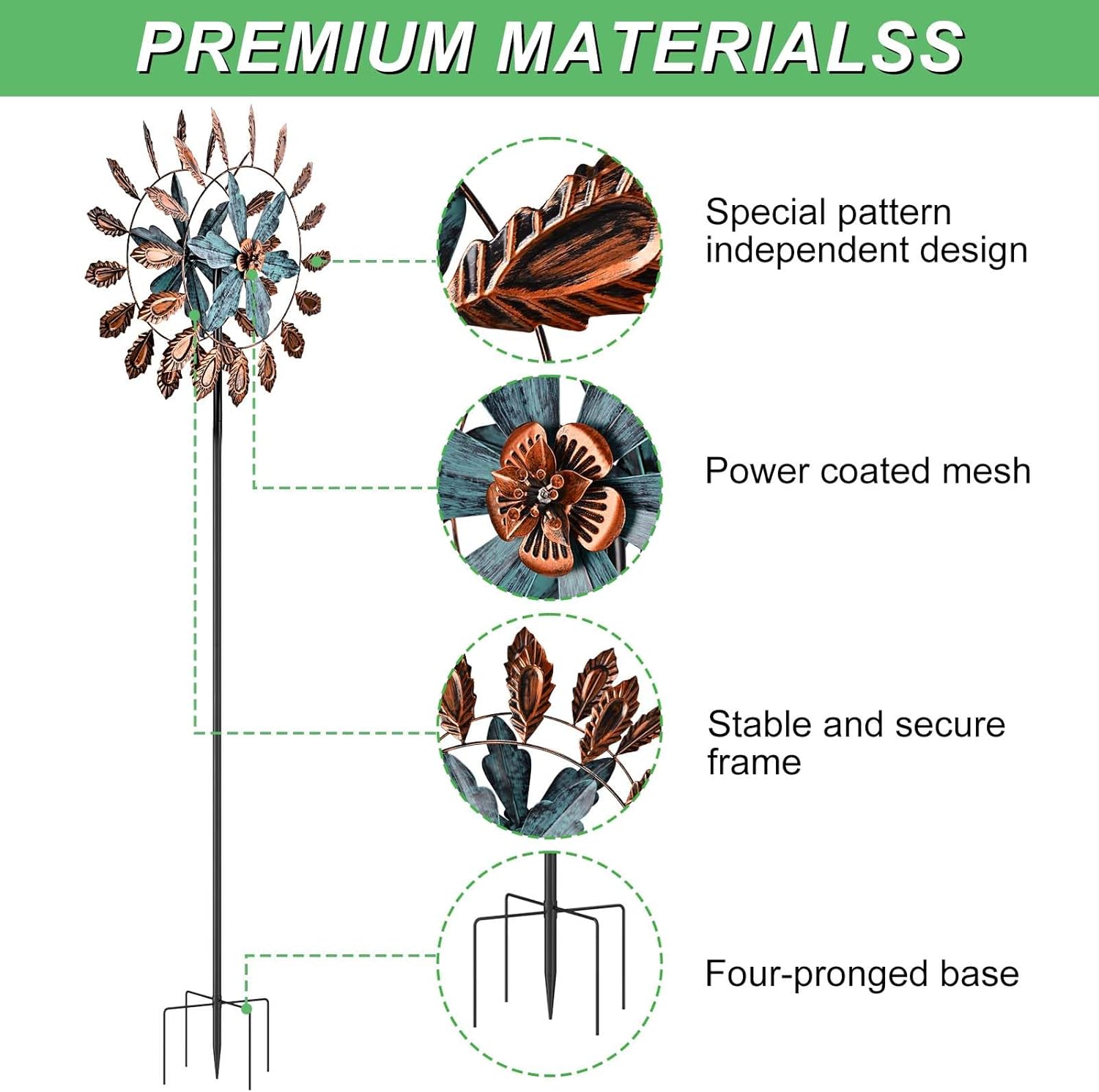Molinillos de viento de metal para exteriores de 84 pulgadas, grandes molinillos de viento cinéticos con estaca estable, esculturas de viento dobles