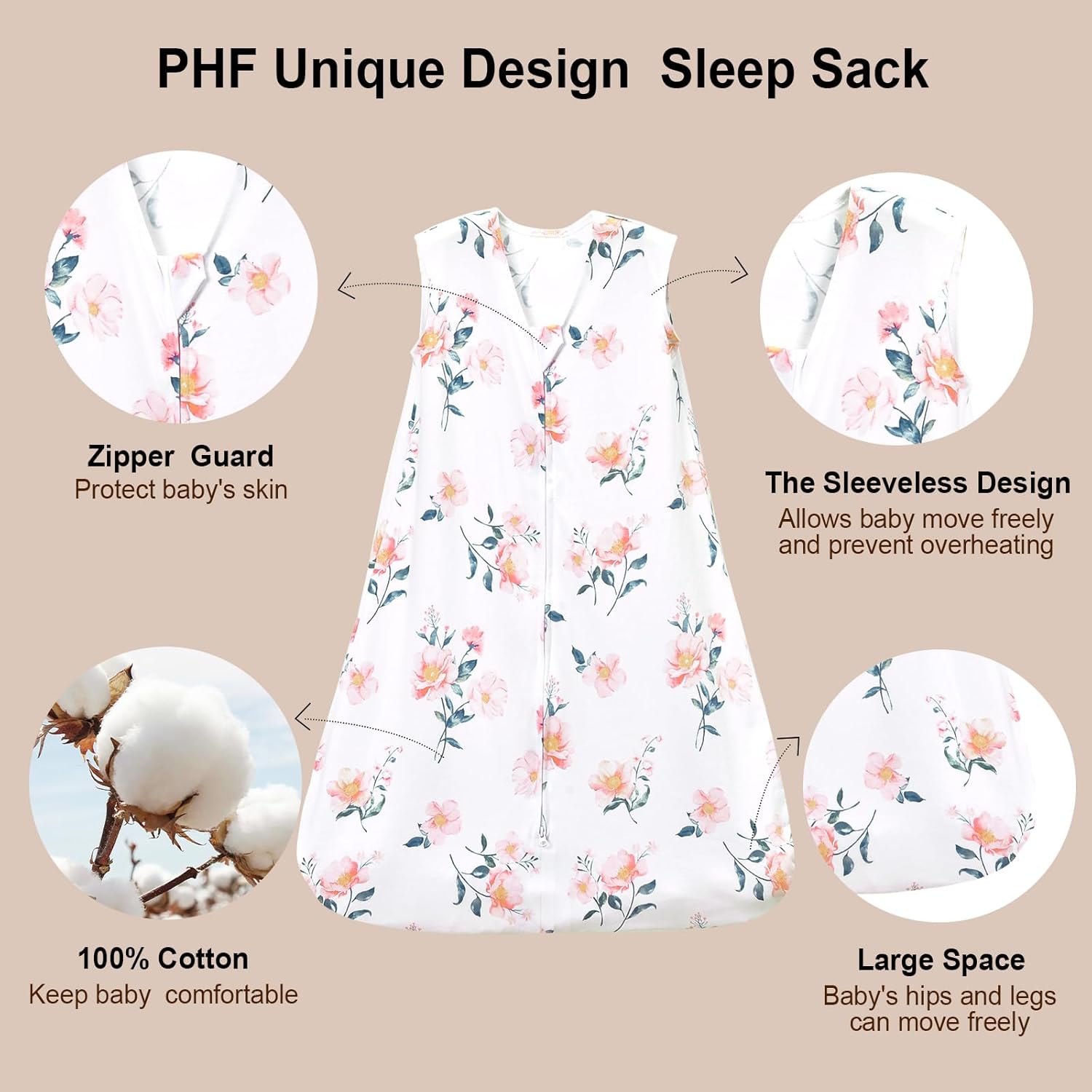 PHF Saco de dormir para bebé 100% algodón, con cremallera de 2 vías, saco de dormir TOG 0.5 de 12 a 18 meses, paquete de 2 sacos de dormir suaves