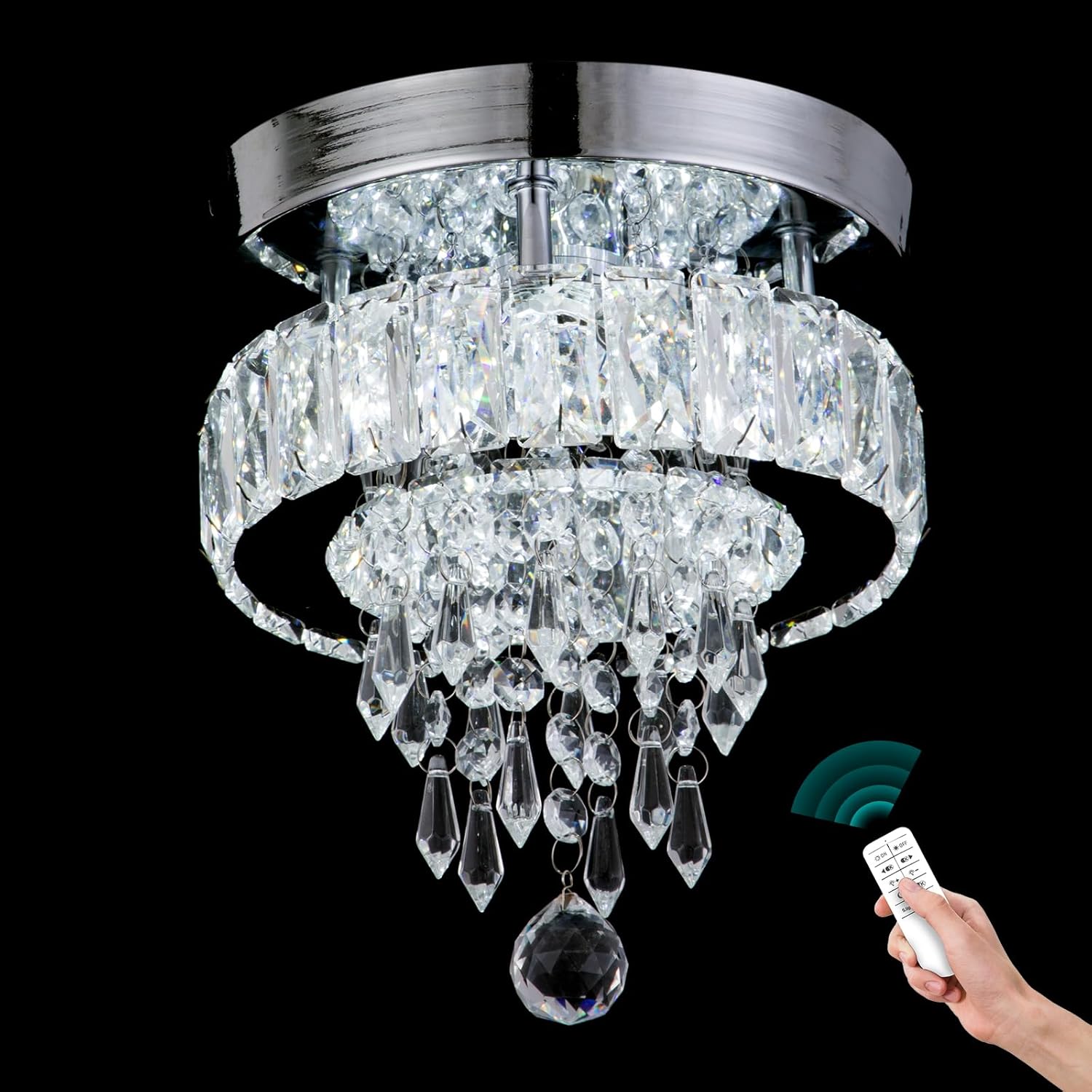 Finktonglan Candelabro pequeño regulable, moderno candelabro de cristal con control remoto, lámpara de techo de cristal de 9 pulgadas x 8 pulgadas