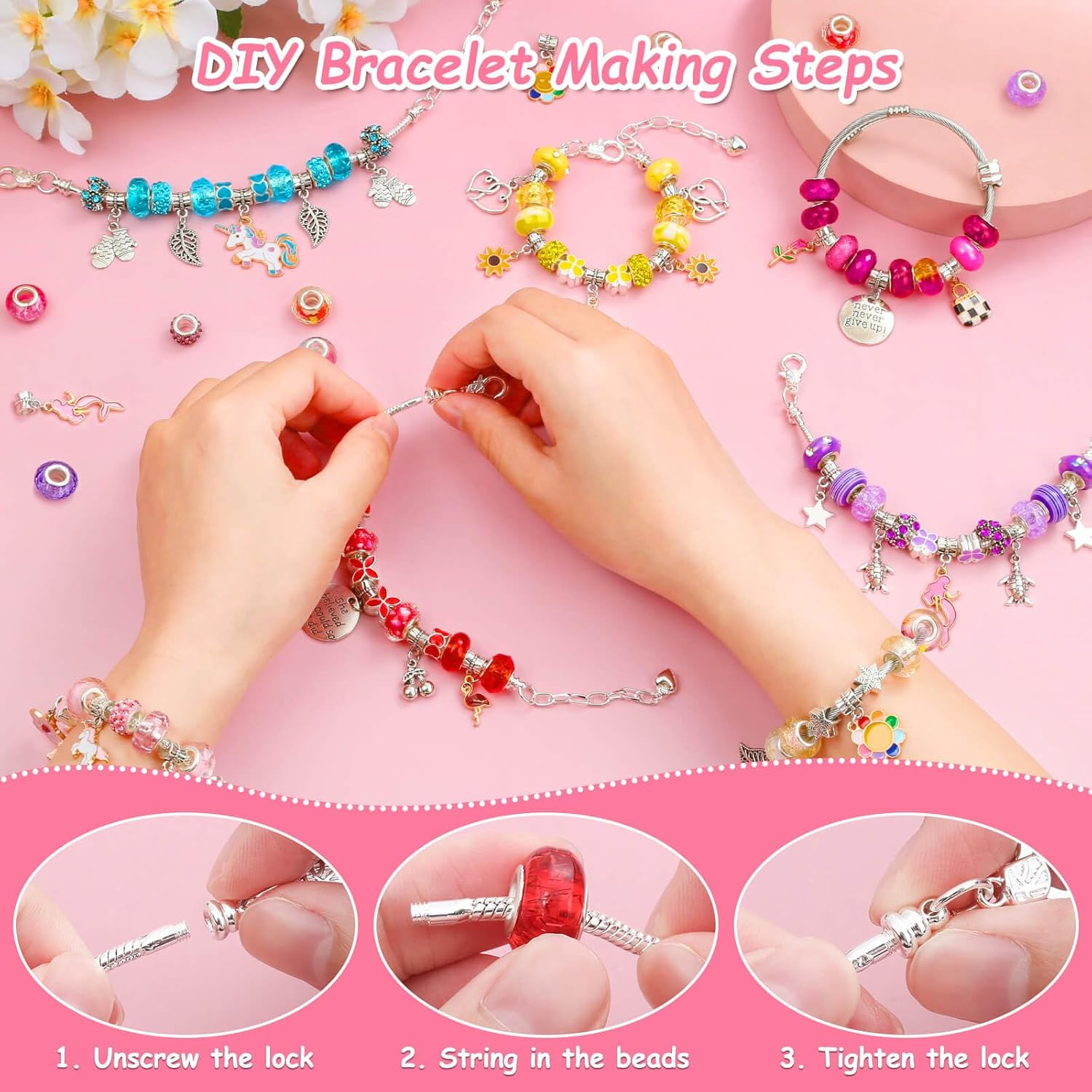 Thrilez Kit de fabricación de joyas para niñas, kit de fabricación de pulseras con dijes para adolescentes, regalos de manualidades y manualidades