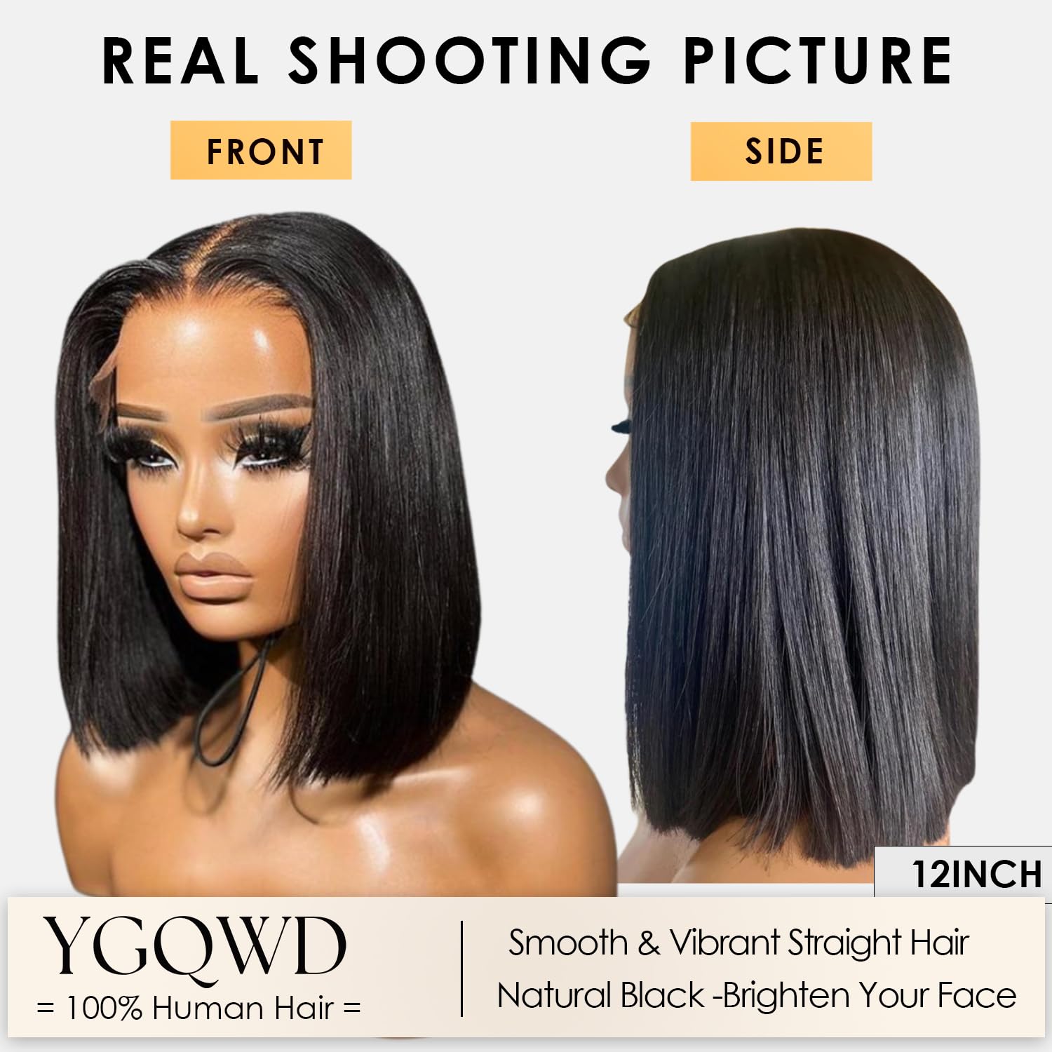 YGQWD Peluca de cabello humano estilo Bob de 12 pulgadas, sin pegamento, predepilada, peluca de encaje precortada, pelucas cortas estilo Bob,