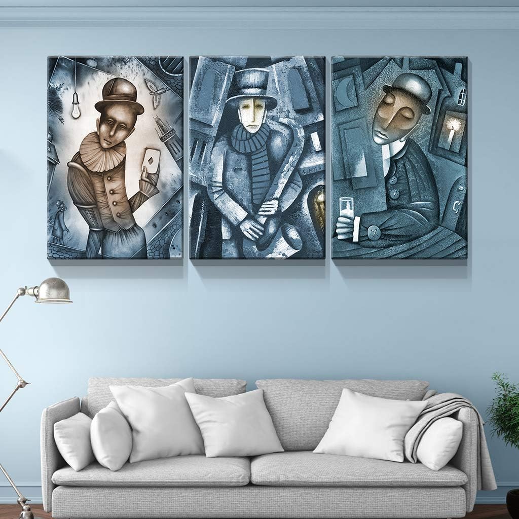 Denozer – 3 piezas de lienzo de arte abstracto para pared, arte abstracto de personajes, decoración de pared occidental vintage para sala de estar,