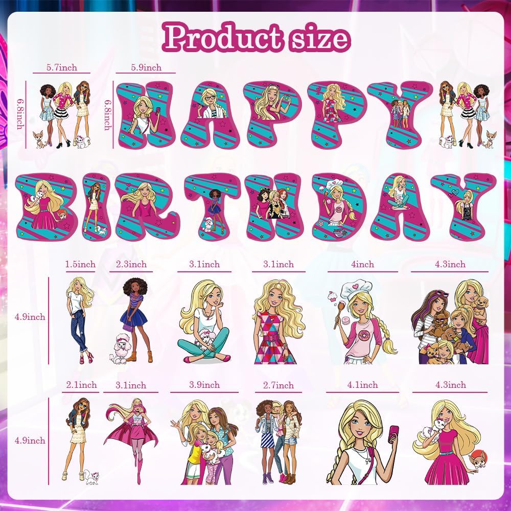 Suministros de fiesta de cumpleaños de ensueño para niñas, pancarta rosa de feliz cumpleaños con 12 espirales colgantes, decoraciones de fiesta rosa