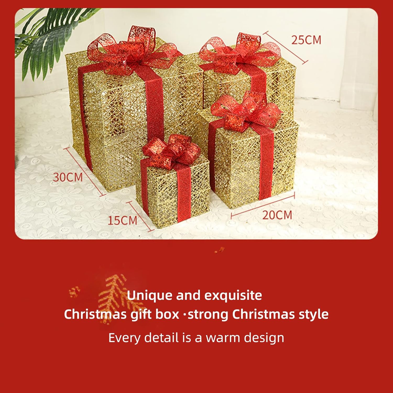 Juego de 3 cajas de regalo iluminadas de Navidad, cajas de regalo iluminadas de Navidad con lazo, cajas de regalo preiluminadas, cajas de Navidad