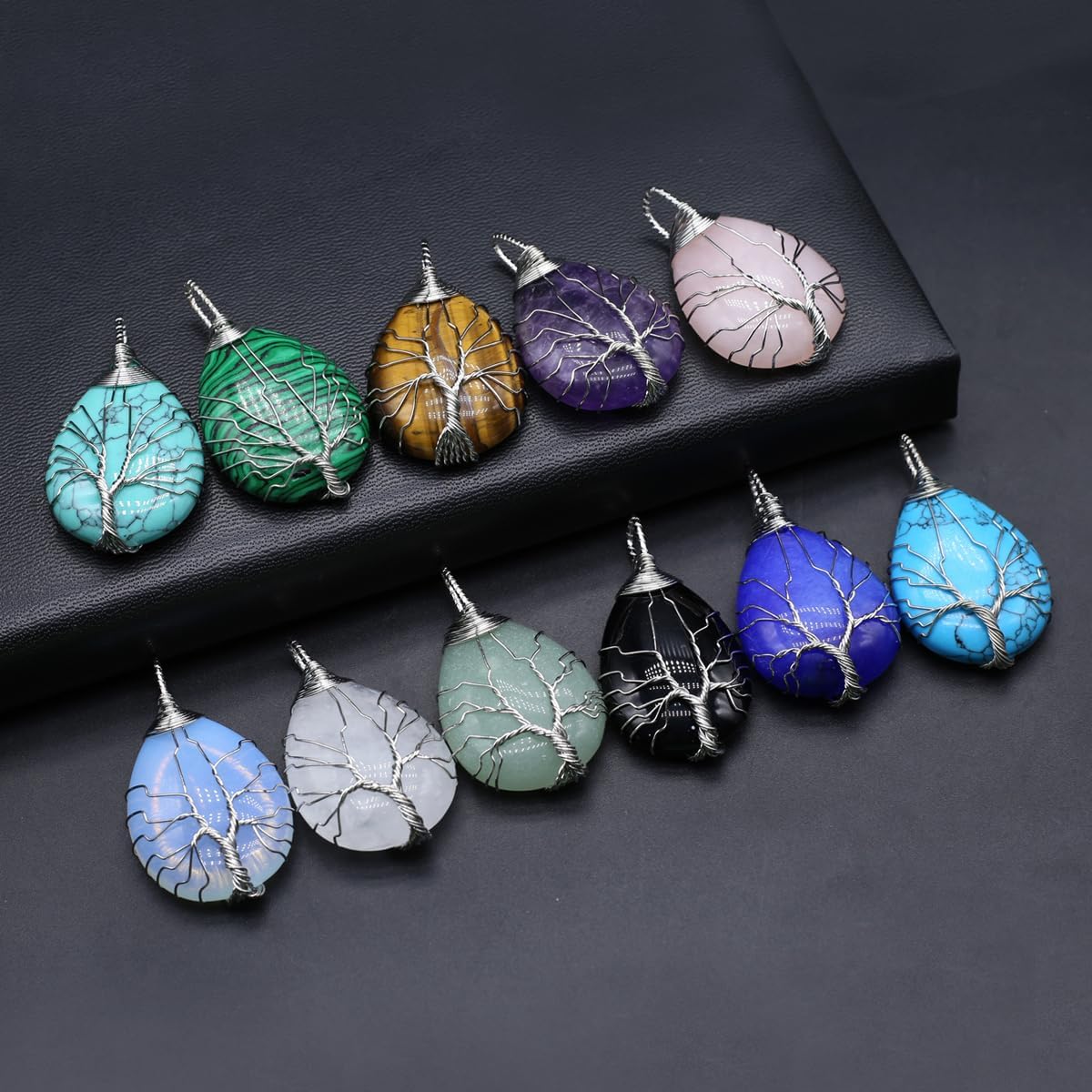 4 colgantes de piedra natural con forma de gota de agua al azar, cristal curativo, ágata de árbol de la vida, dijes para hacer joyas, collares,