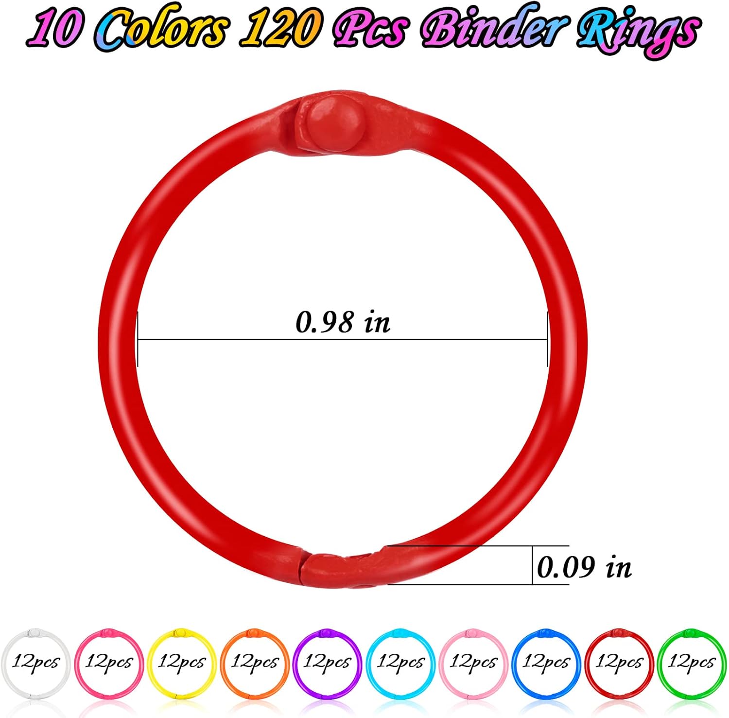 120 anillos para carpeta de hojas sueltas, coloridos anillos de metal para libros, anillos para tarjetas flash, anillos resistentes de color