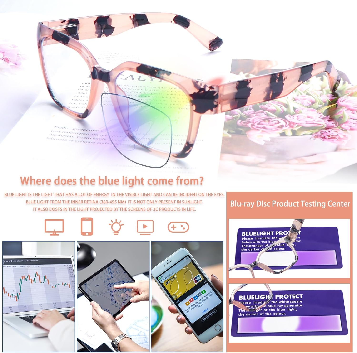6 Pack Blue Light Blocking Reading Glasses for Women Oprah Style,Computer Readers with Spring Hinge Eyeglasses
