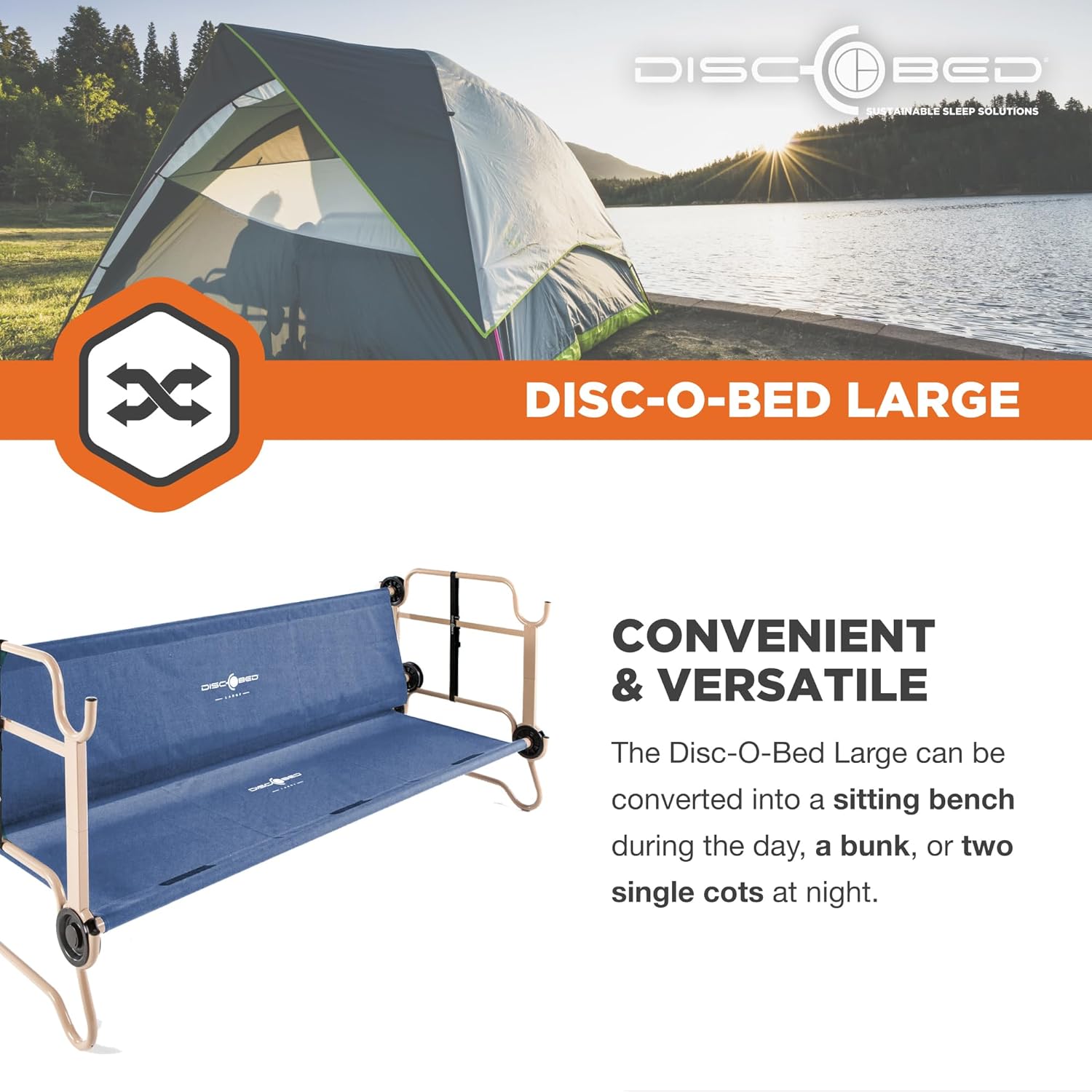 Disc-O-Bed Cam-O-Litera grande de 79 x 28 pulgadas cama doble plegable portátil con 2 organizadores y 2 bolsas de transporte azul marino - Imagen 4