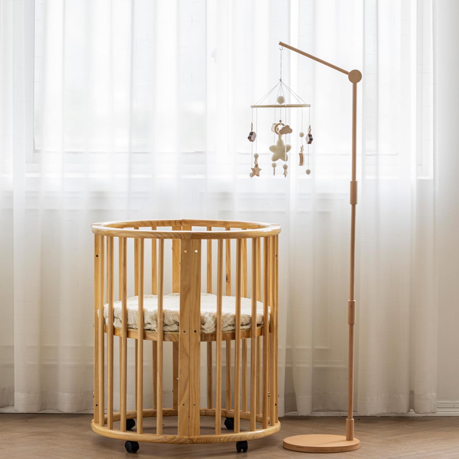 Brazo móvil de madera para cuna de pie Pro de 61 pulgadas para el cuarto del bebé, colgador móvil móvil para bebé con fuerte accesorio antidumping,